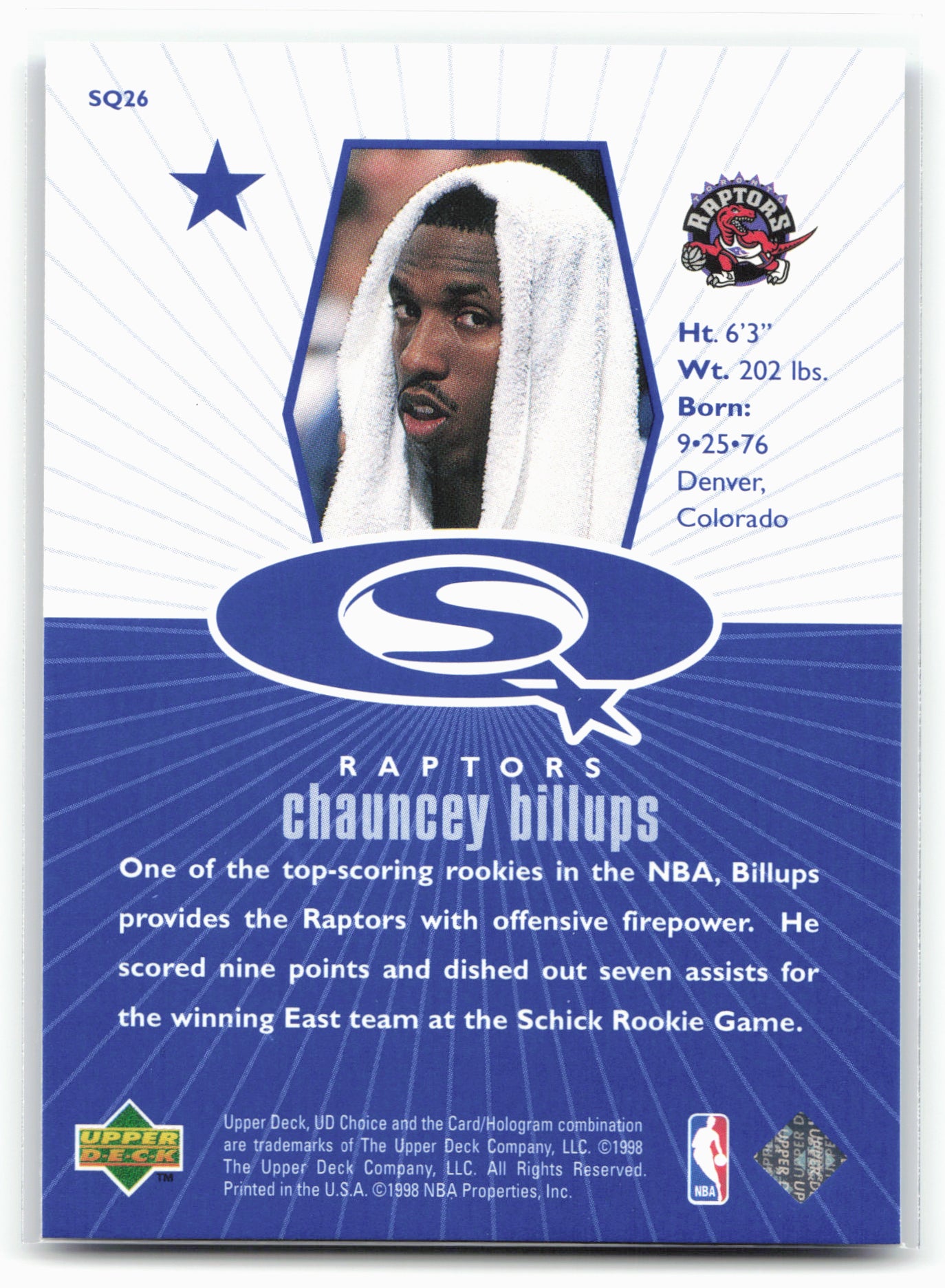 1998-99 UD Choice #SQ26 Chauncey Billups StarQuest Blue