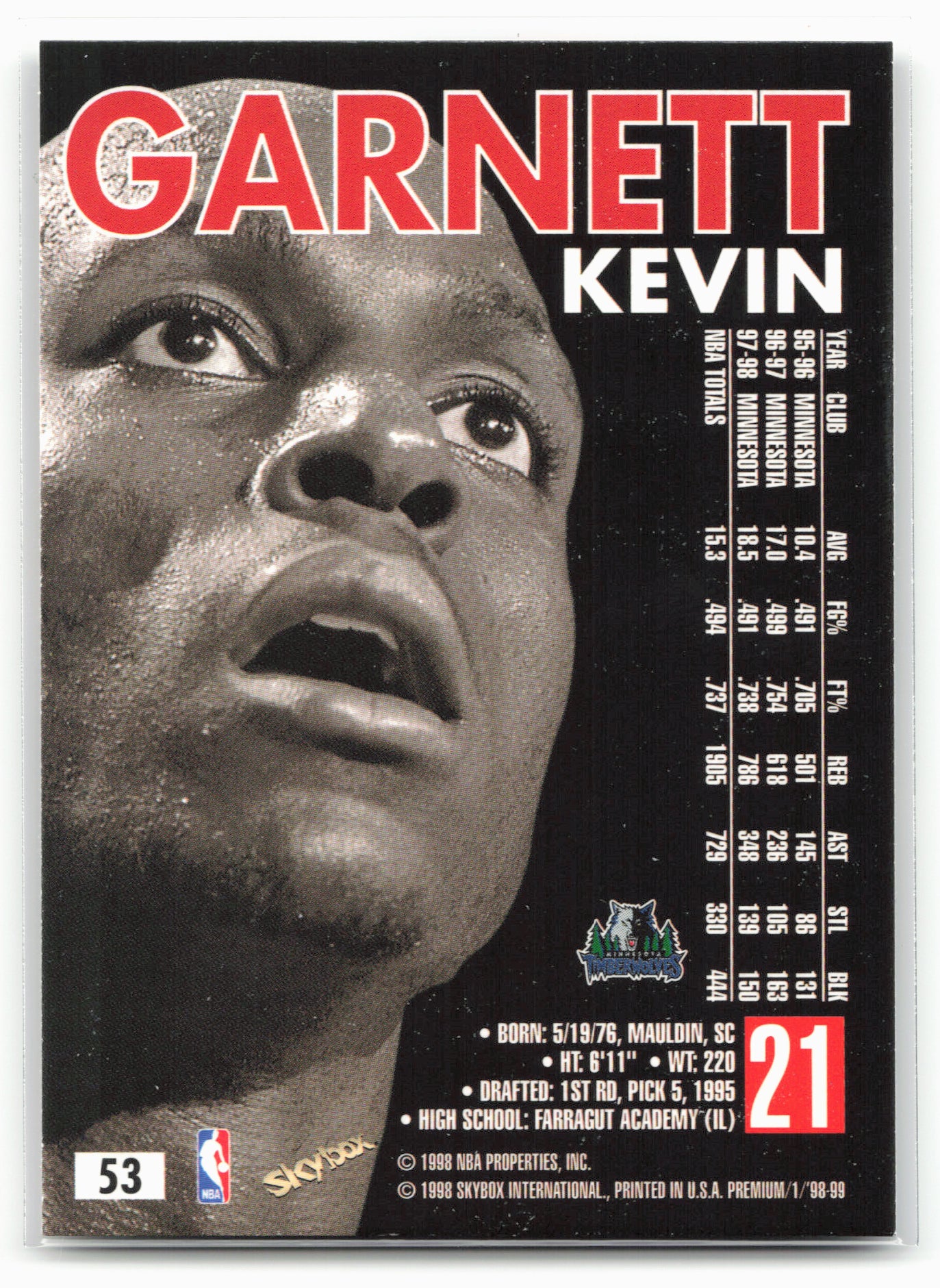 1998-99 SkyBox Premium #53 Kevin Garnett