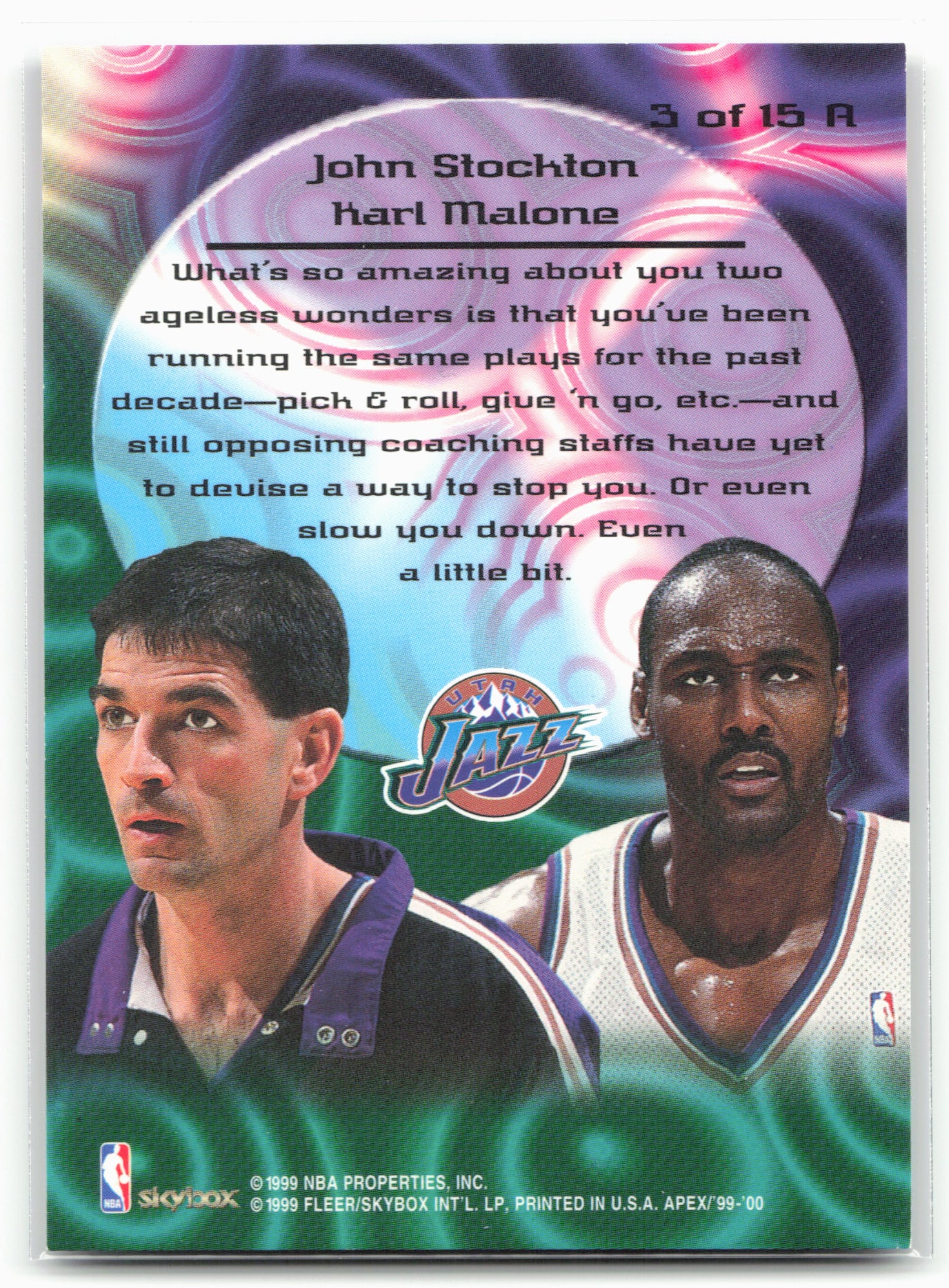 1999-00 SkyBox Apex #3A John Stockton / Karl Malone Allies