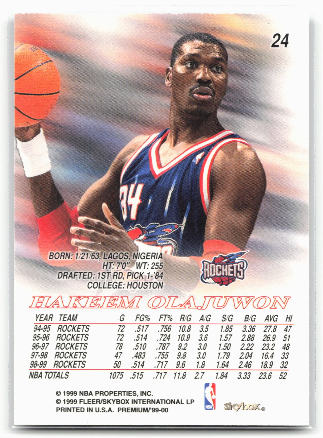 1999-00 SkyBox Premium #24 Hakeem Olajuwon