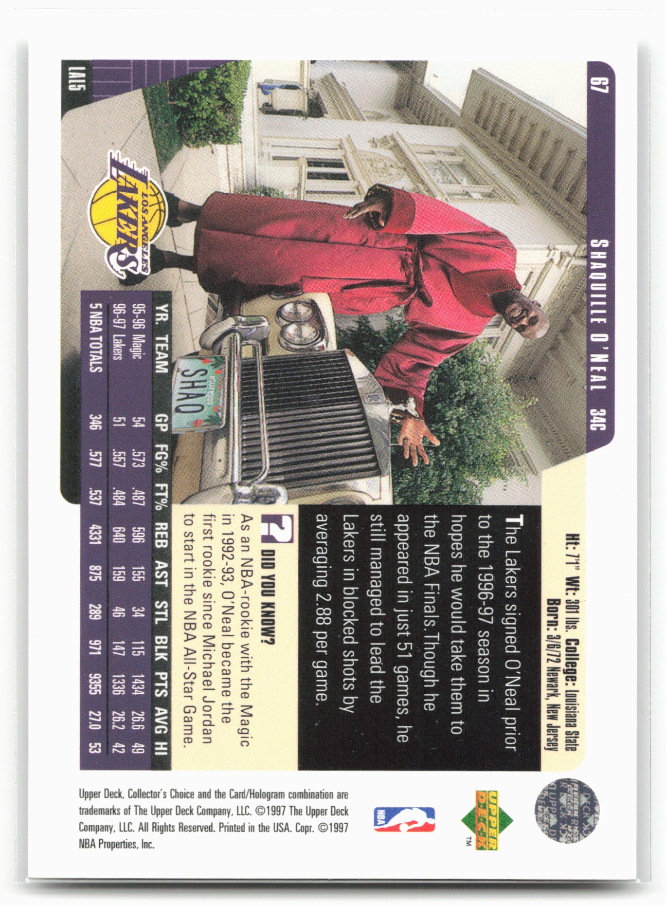 1997-98 Collector's Choice #67 Shaquille O'Neal