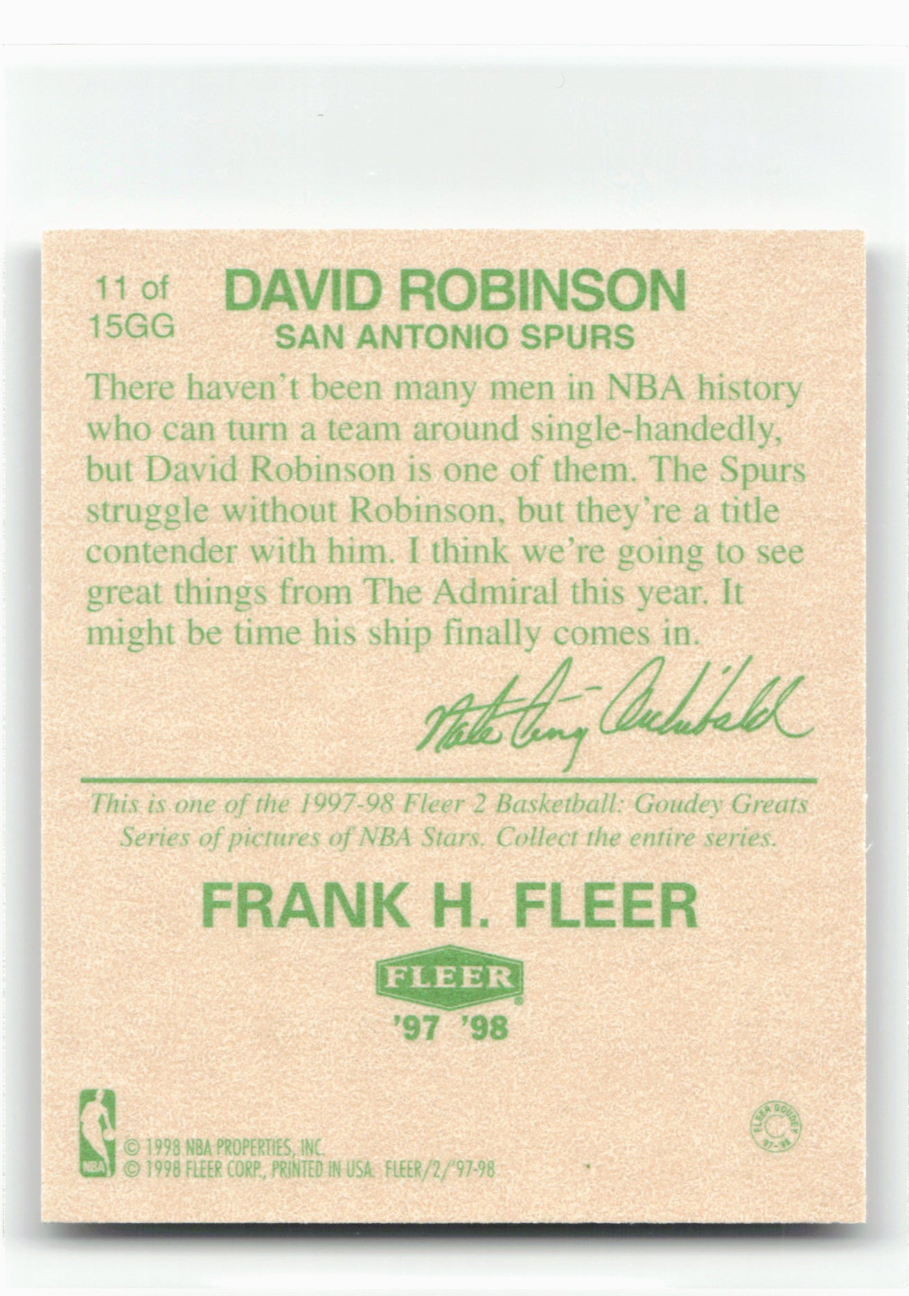 1997-98 Fleer #11GG David Robinson Goudey Greats