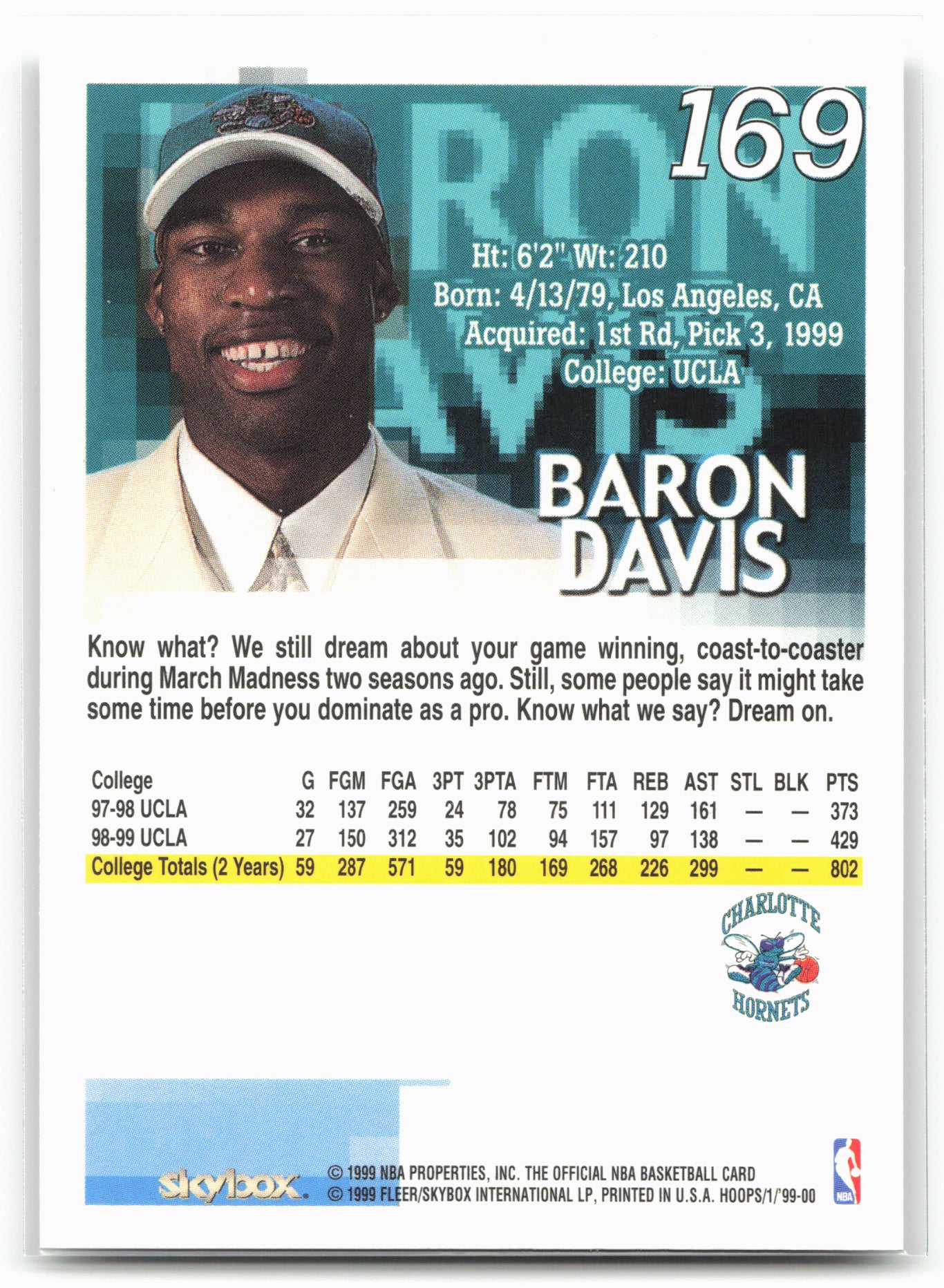 1999-00 Hoops #169 Baron Davis