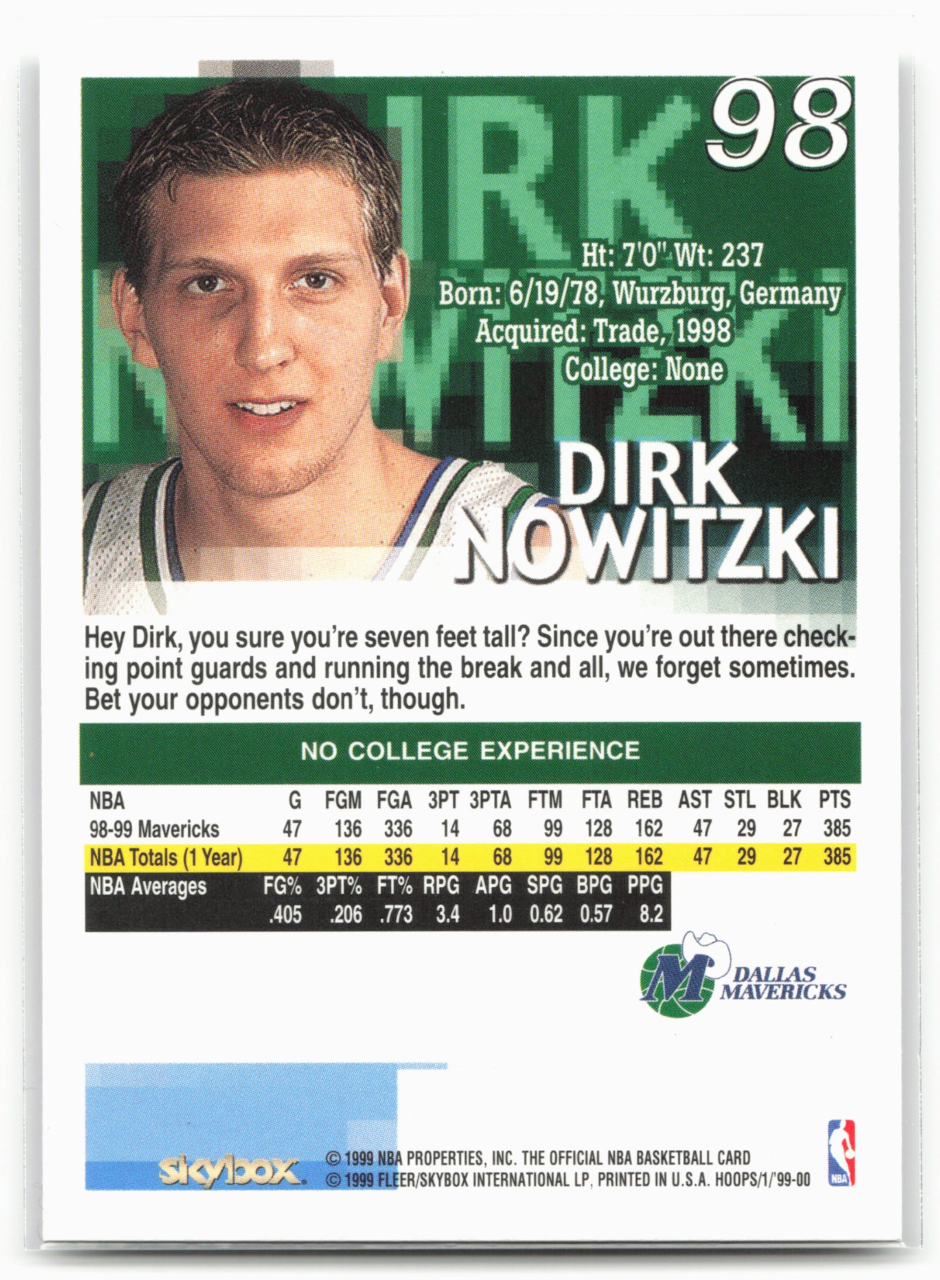 1999-00 Hoops #98 Dirk Nowitzki