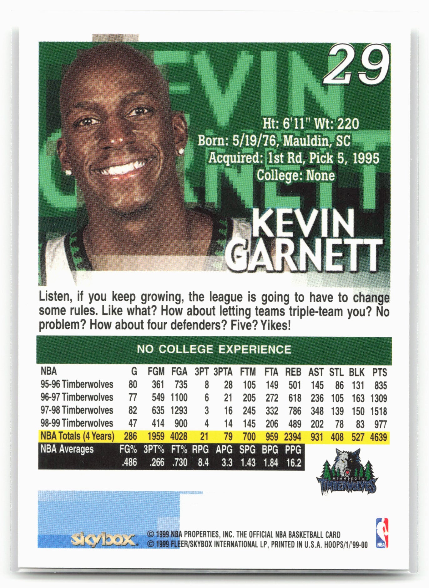 1999-00 Hoops #29 Kevin Garnett