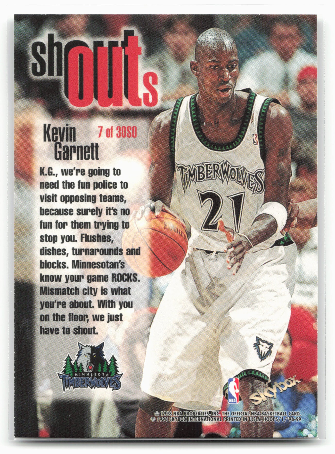 1998-99 Hoops #7 SO Kevin Garnett Shout Outs