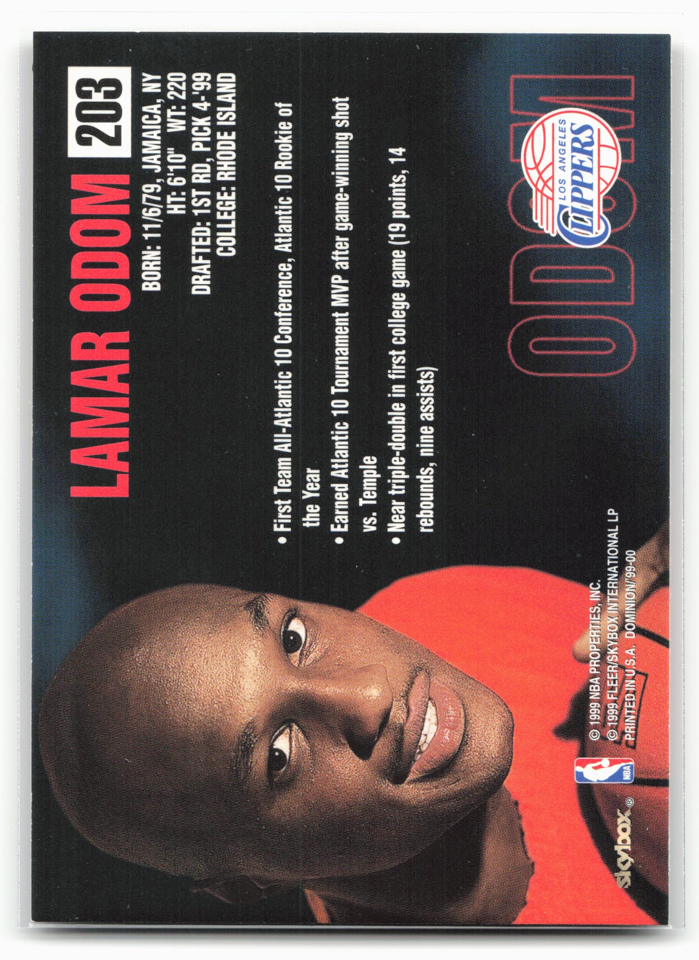 1999-00 SkyBox Dominion #203 Lamar Odom