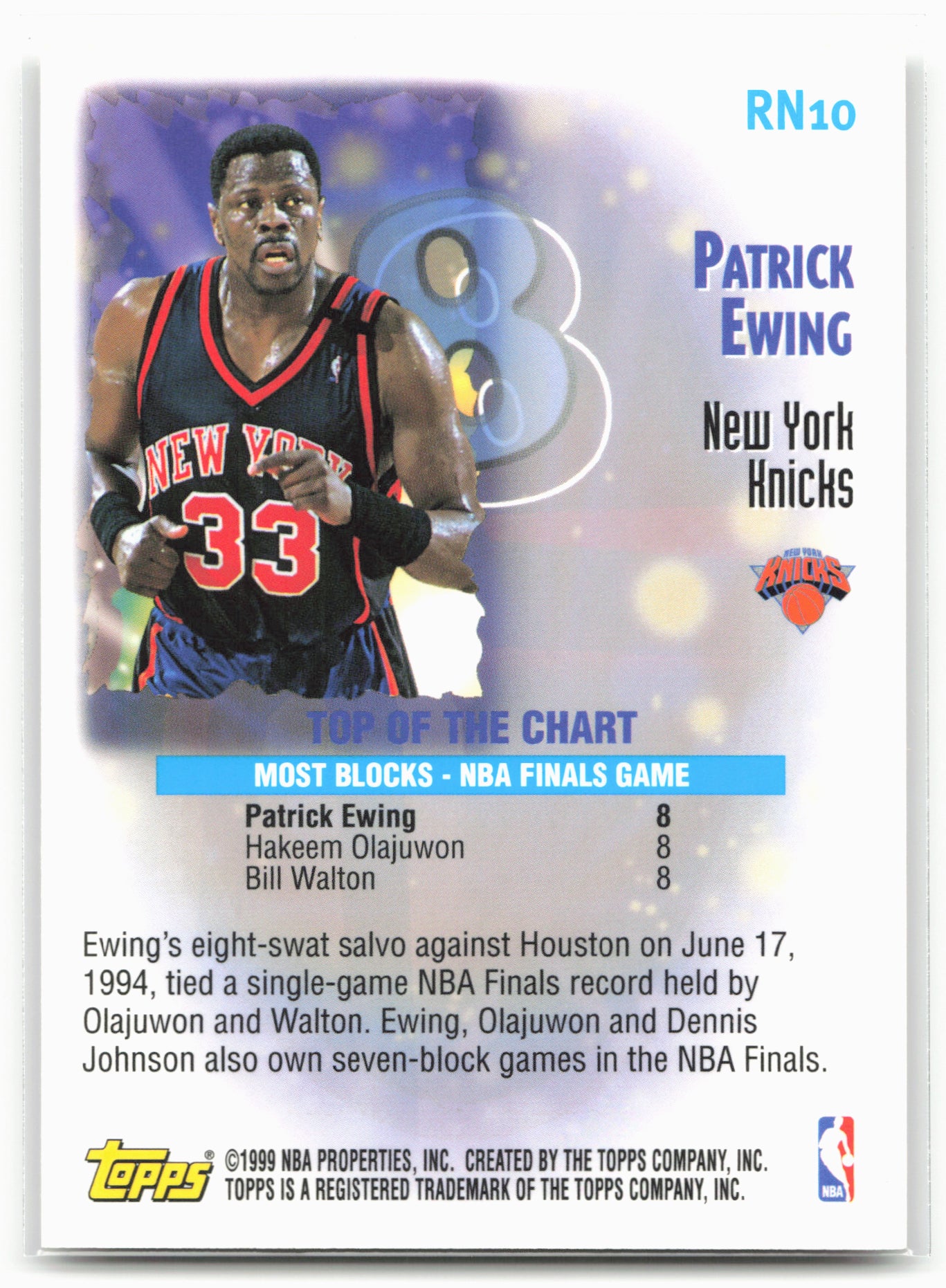1999-00 Topps #RN10 Patrick Ewing Record Numbers