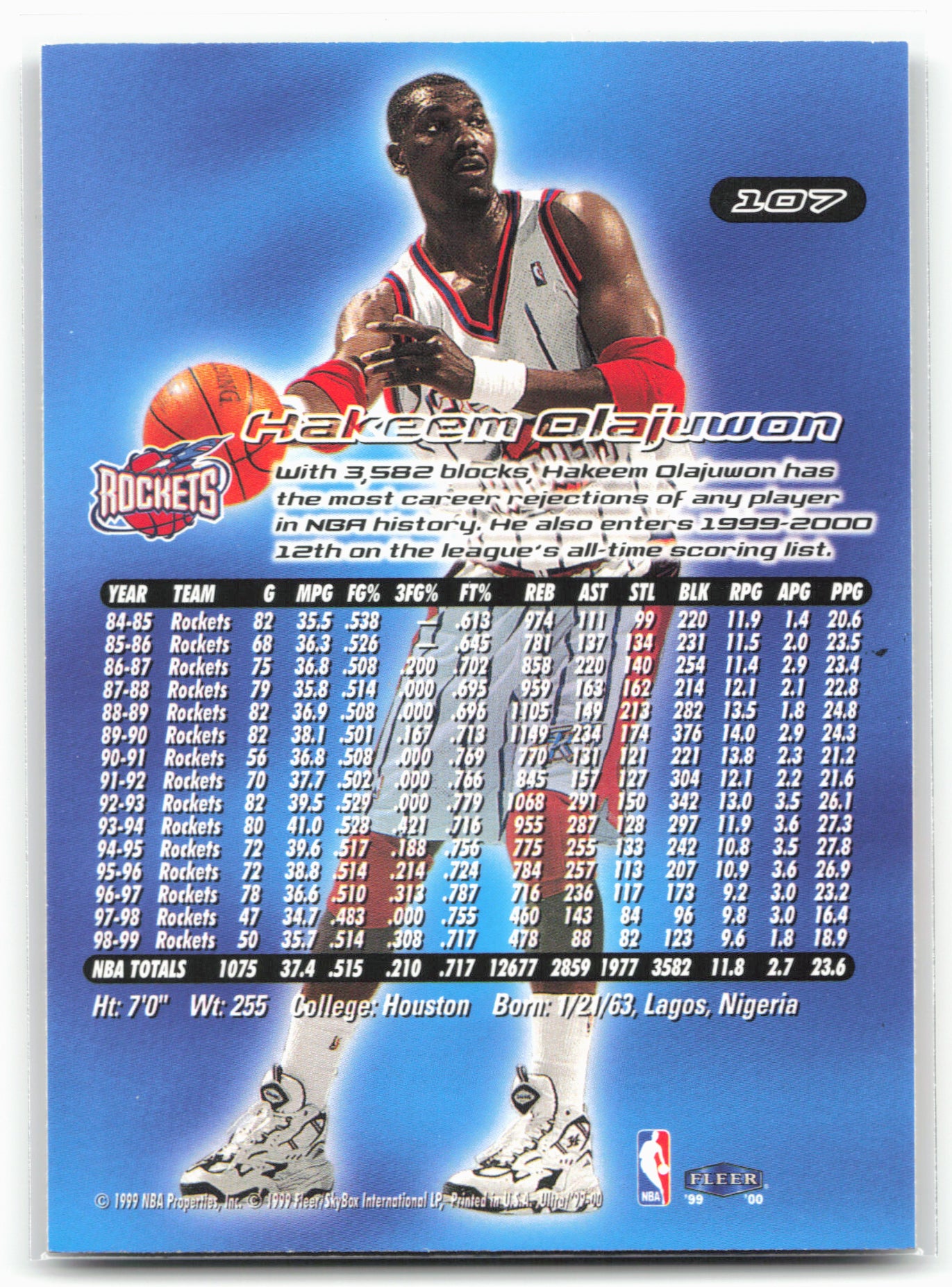1999-00 Ultra #107 Hakeem Olajuwon