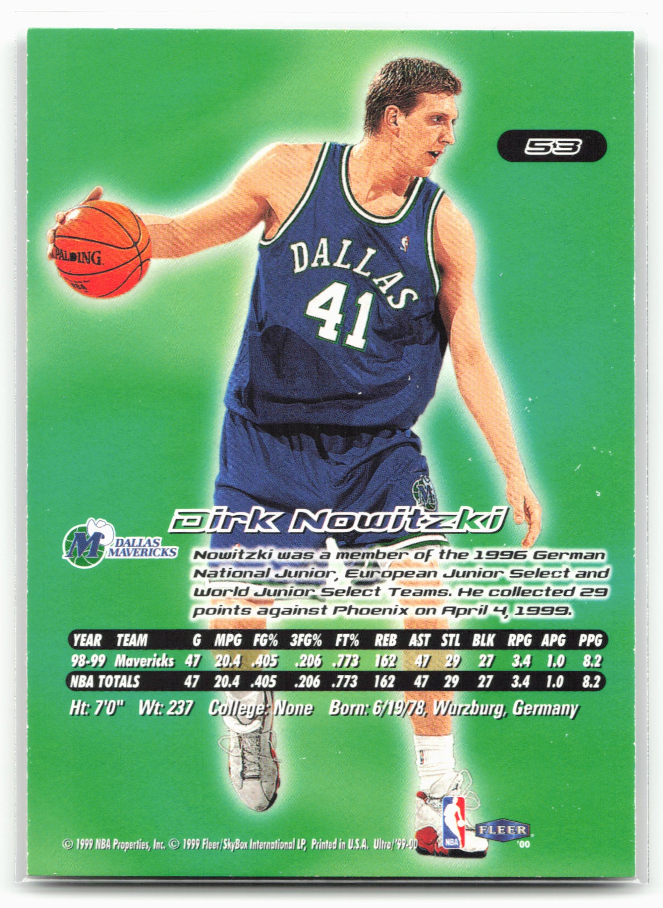 1999-00 Ultra #53 Dirk Nowitzki