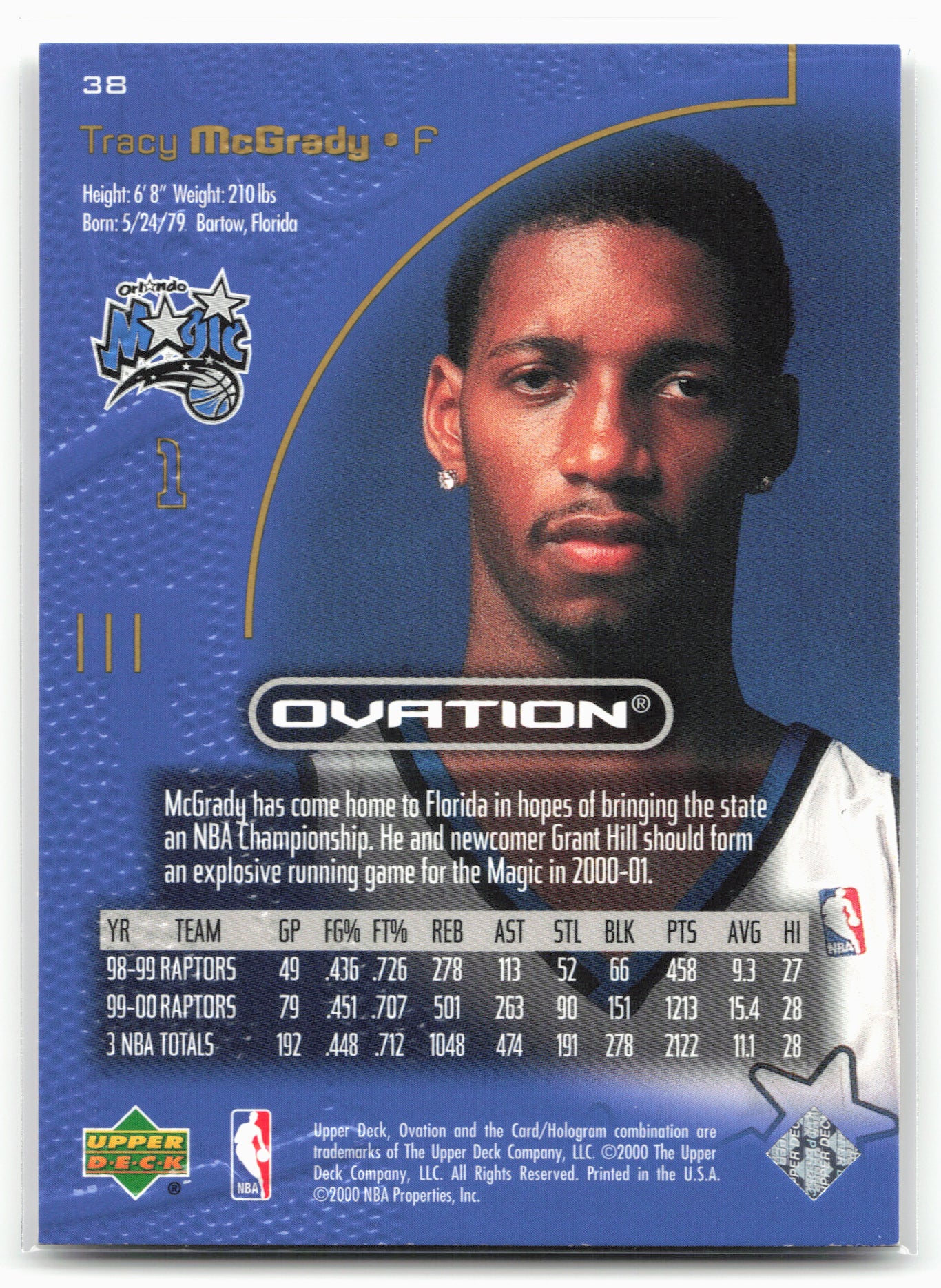 2000-01 Upper Deck Ovation #38 Tracy McGrady 21635