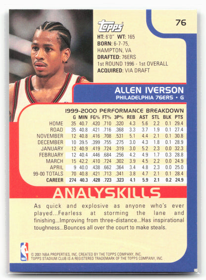 2000-01 Stadium Club #76 Allen Iverson
