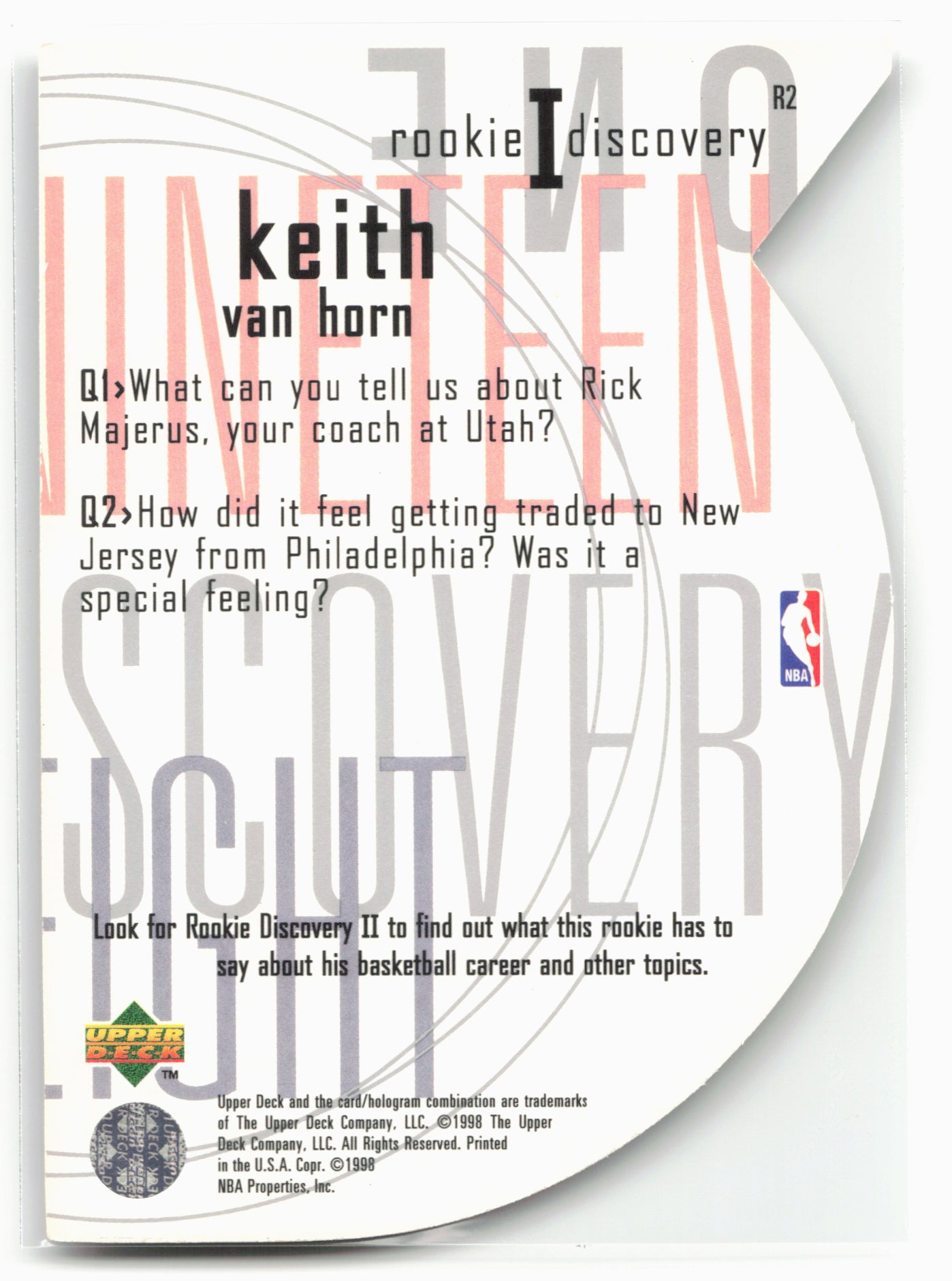 1997-98 Upper Deck #R2 Keith Van Horn Rookie Discovery I