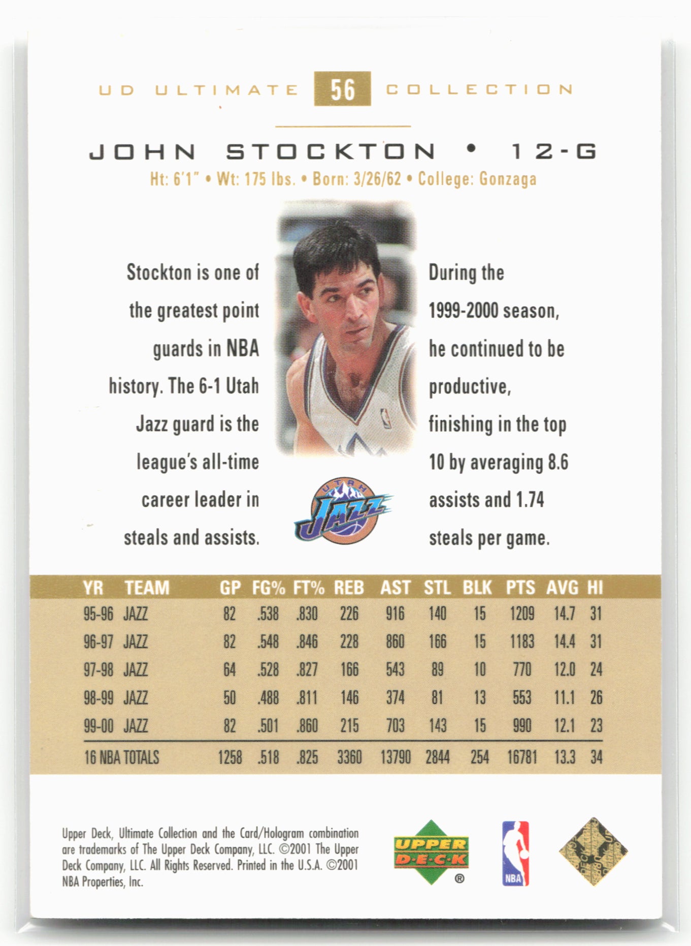 2000-01 Upper Deck Ultimate Collection #56 John Stockton 479/750
