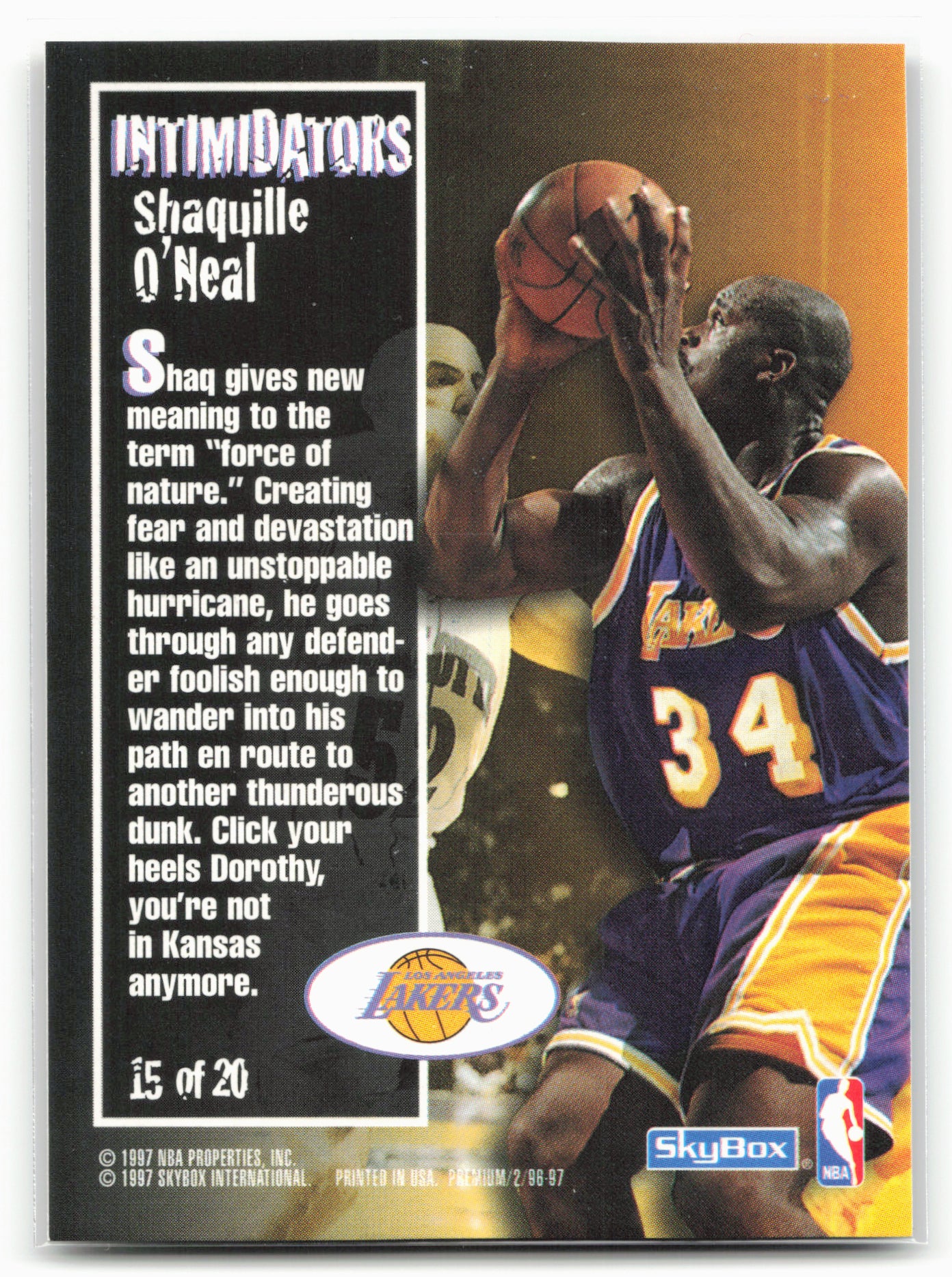 1996-97 SkyBox Premium #15 Shaquille O'Neal Intimidators