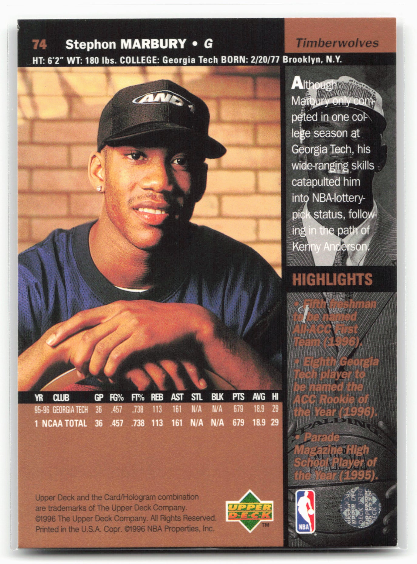 1996-97 Upper Deck #74 Stephon Marbury 21662
