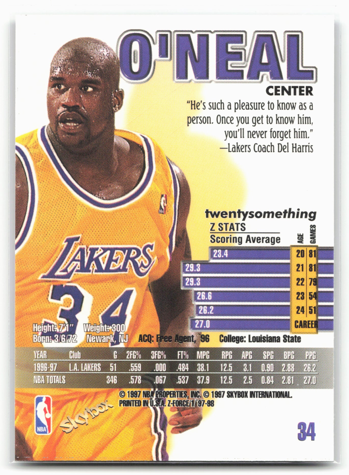 1997-98 SkyBox Z-Force #34 Shaquille O'Neal