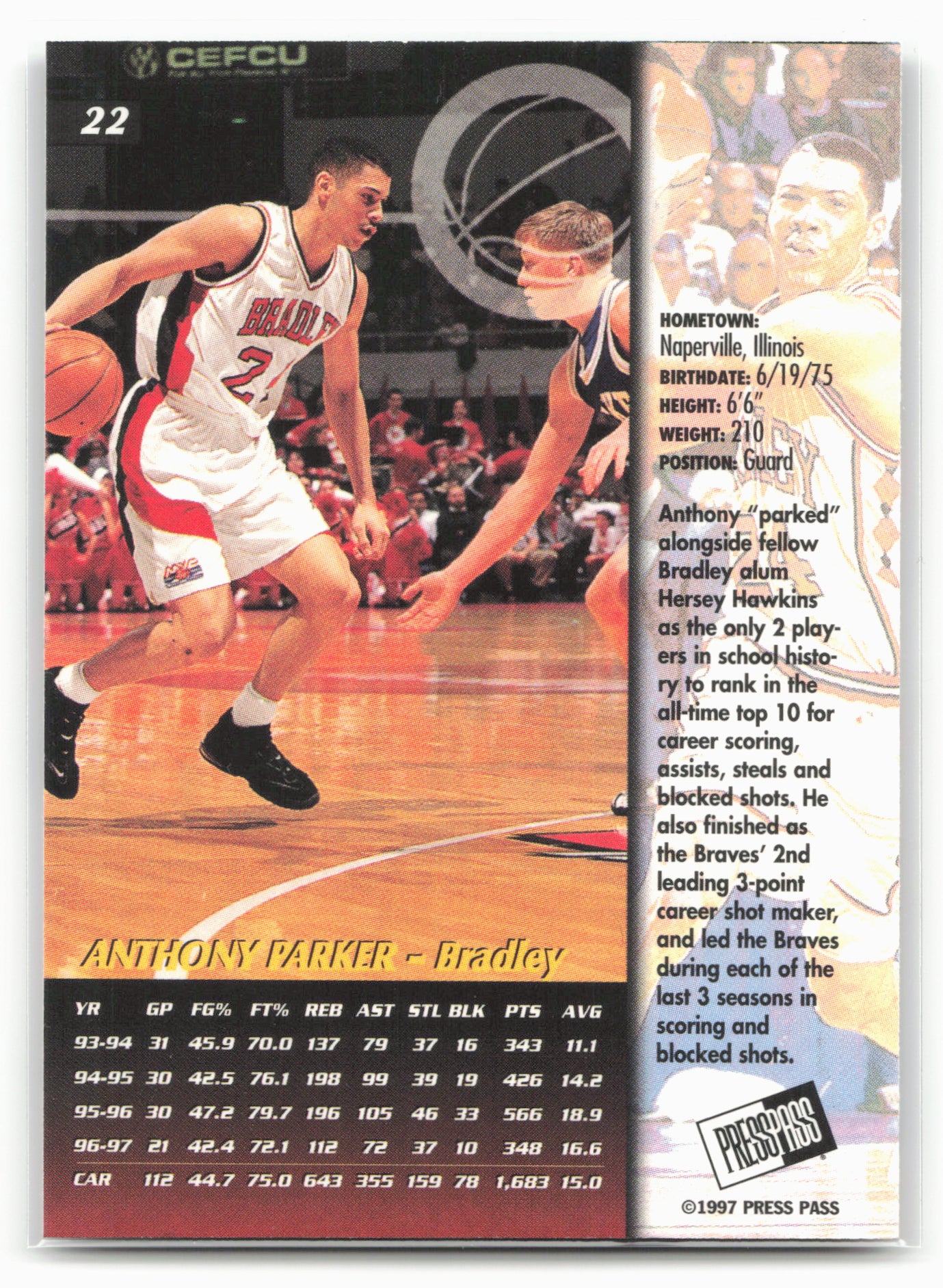 1997 Press Pass #22 Anthony Parker Blue Torquers