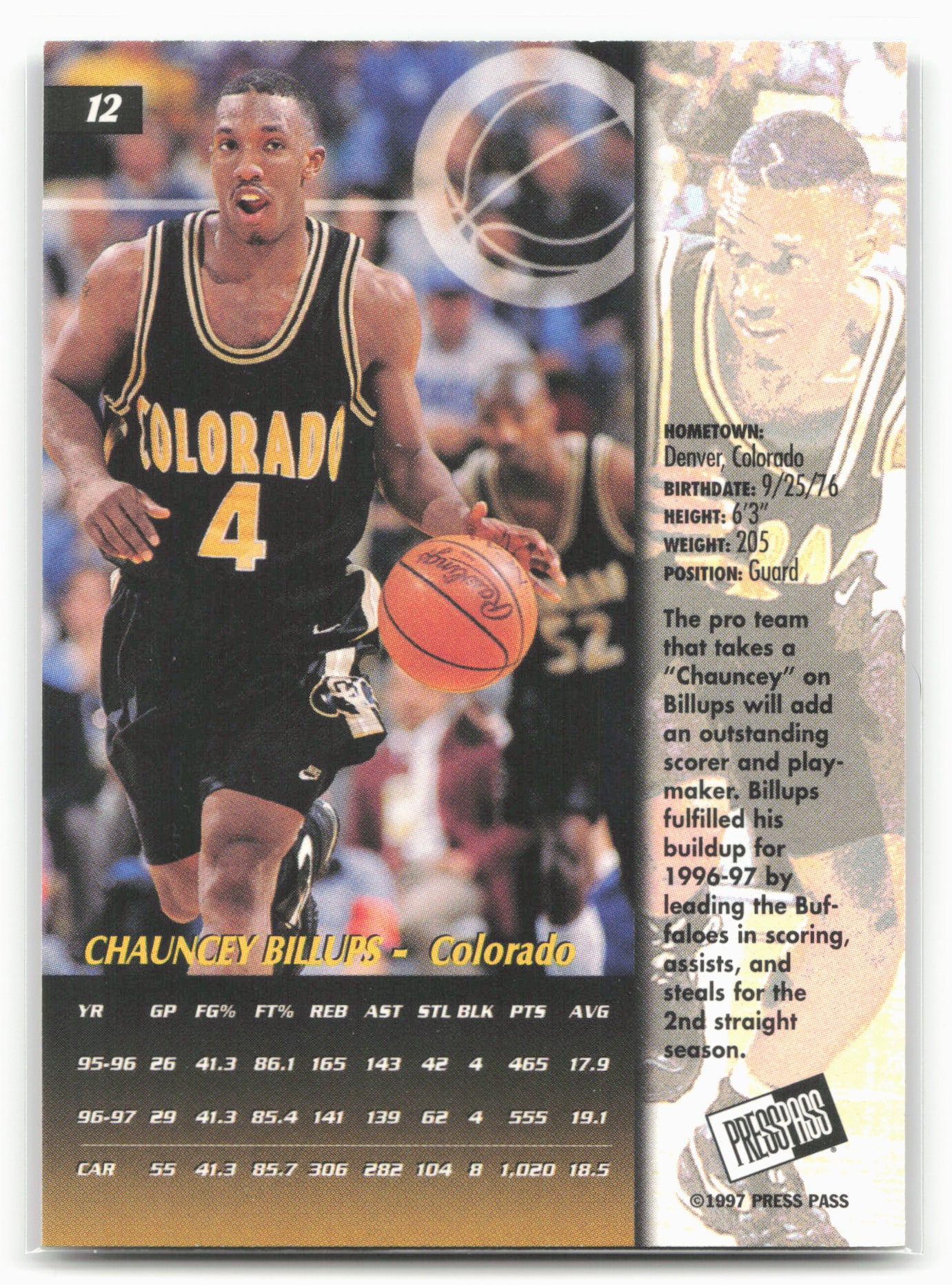 1997 Press Pass #12 Chauncey Billups Blue Torquers