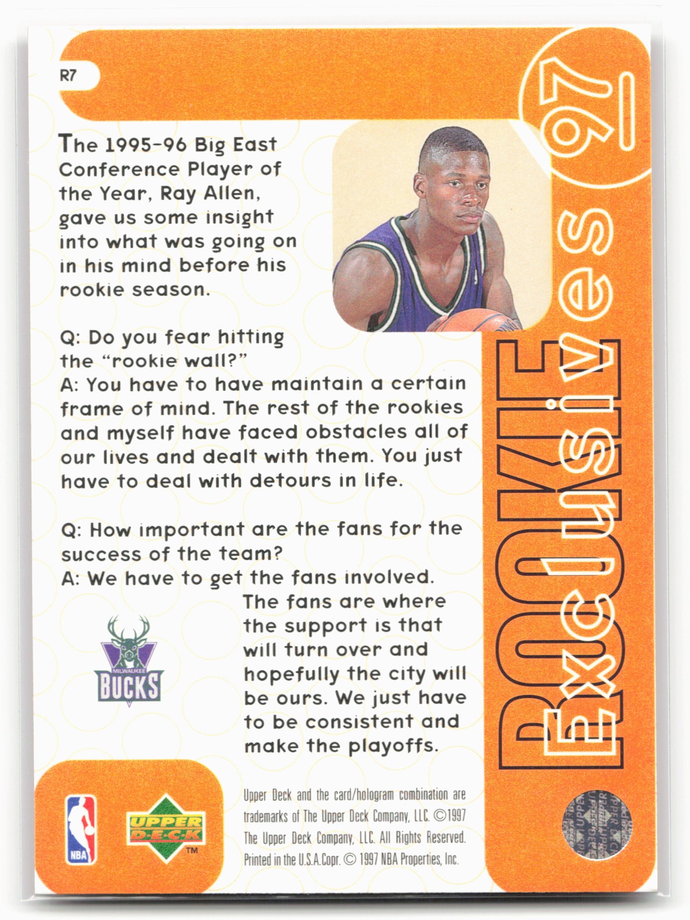 1996-97 Upper Deck #R7 Ray Allen Rookie Exclusives