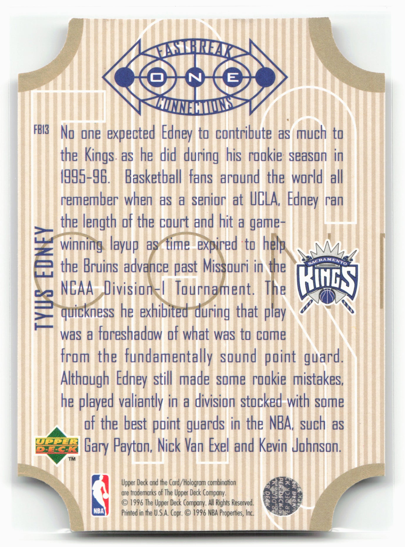 1996-97 Upper Deck #FB13 Tyus Edney Fast Break Connections