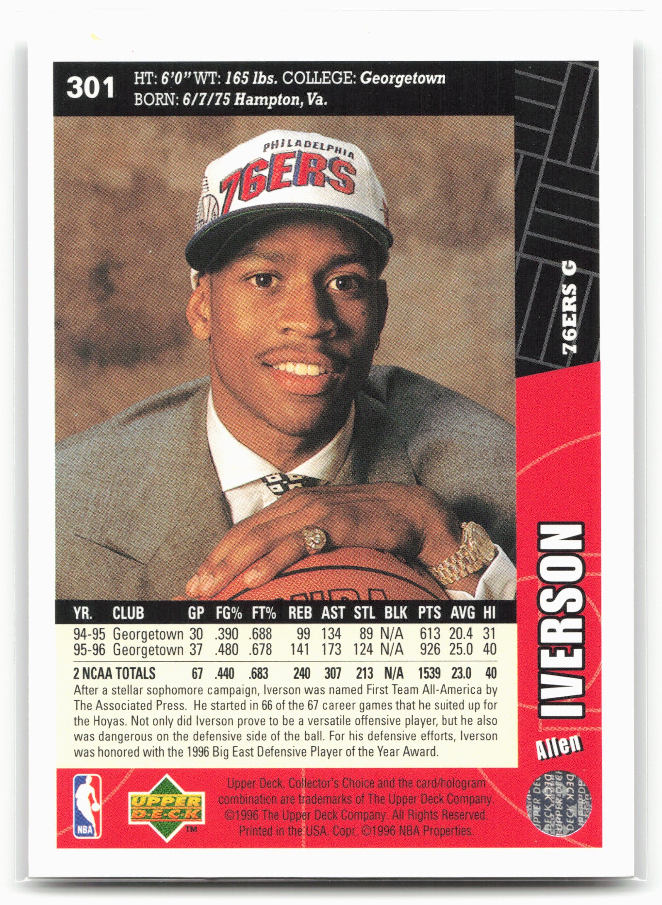 1996-97 Collector's Choice #301 Allen Iverson 21681