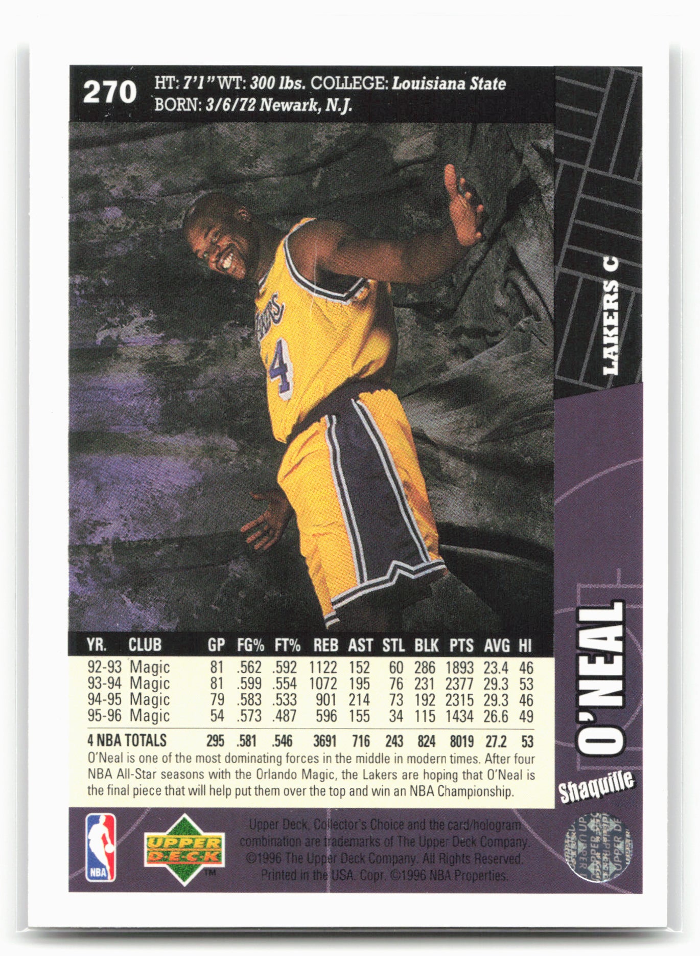 1996-97 Collector's Choice #270 Shaquille O'Neal 21686