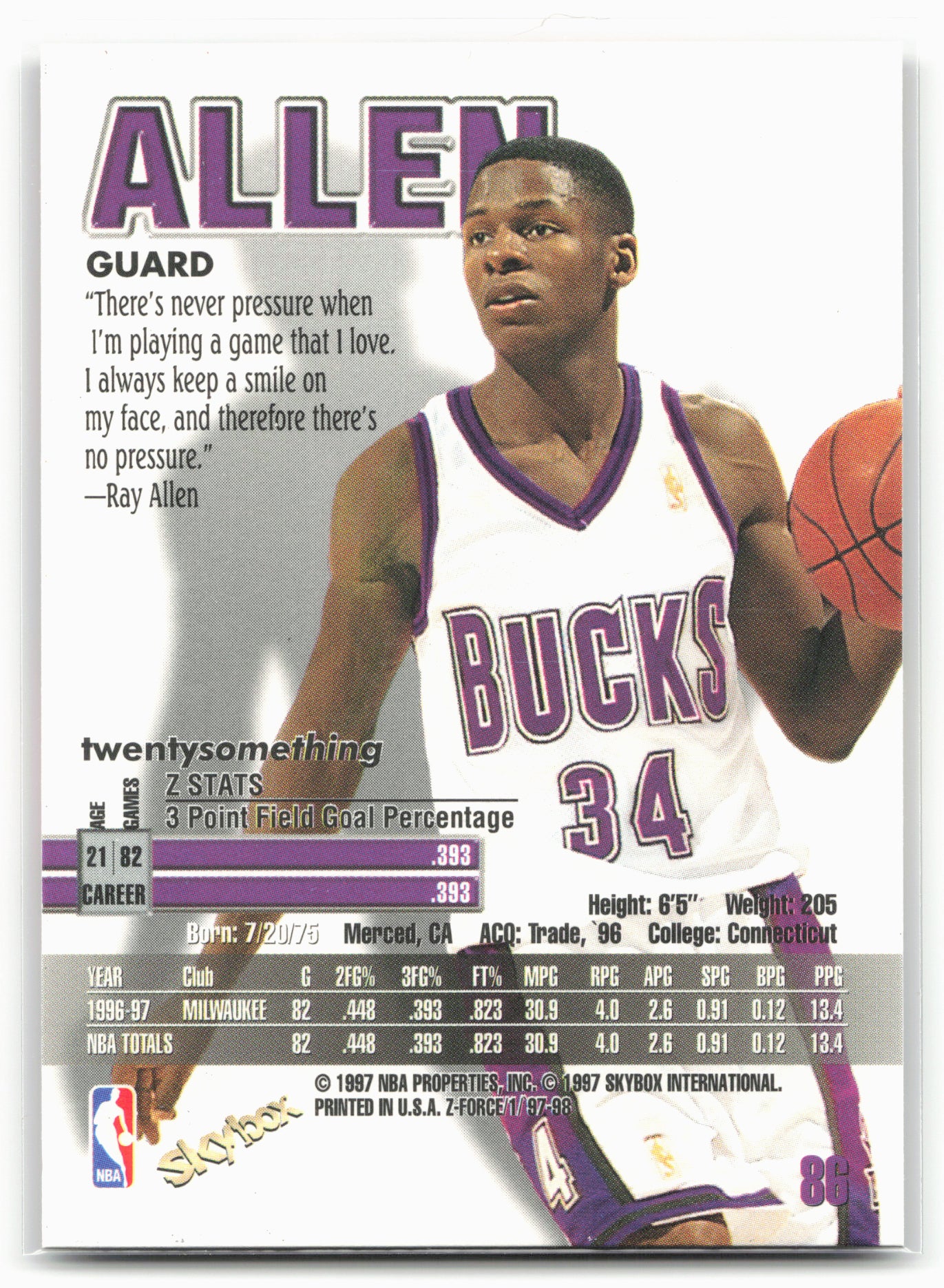 1997-98 SkyBox Z-Force #86 Ray Allen 21695