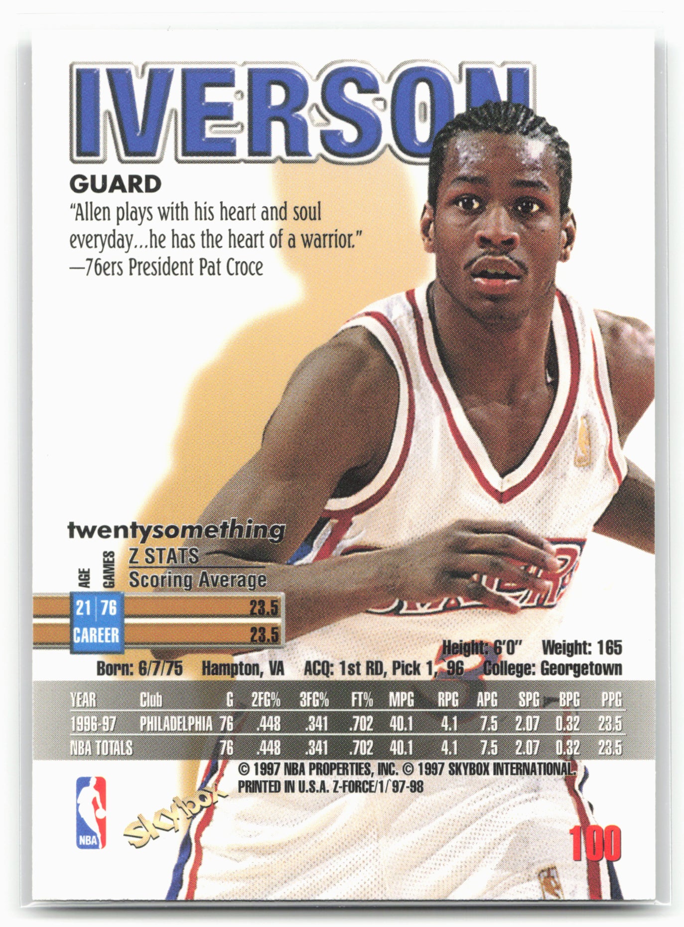 1997-98 SkyBox Z-Force #100 Allen Iverson 21696
