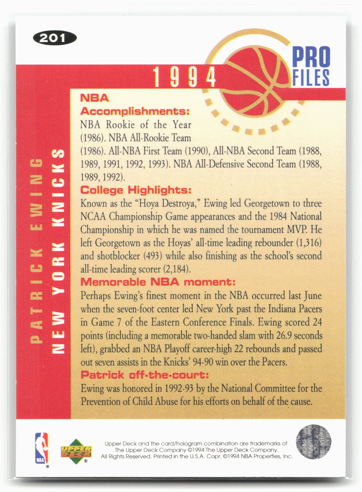 1994-95 Collector's Choice #201 Patrick Ewing