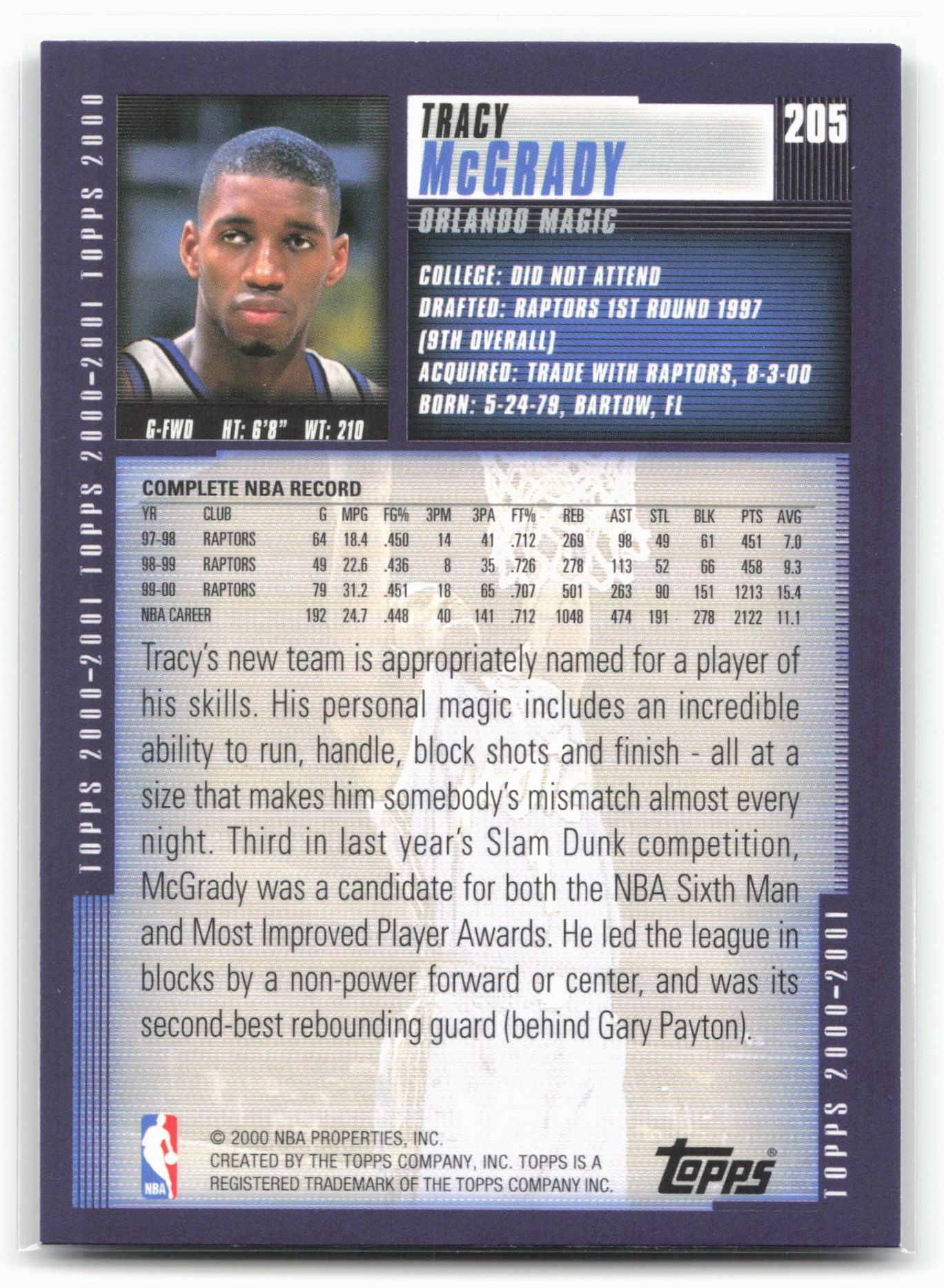 2000-01 Topps #205 Tracy McGrady