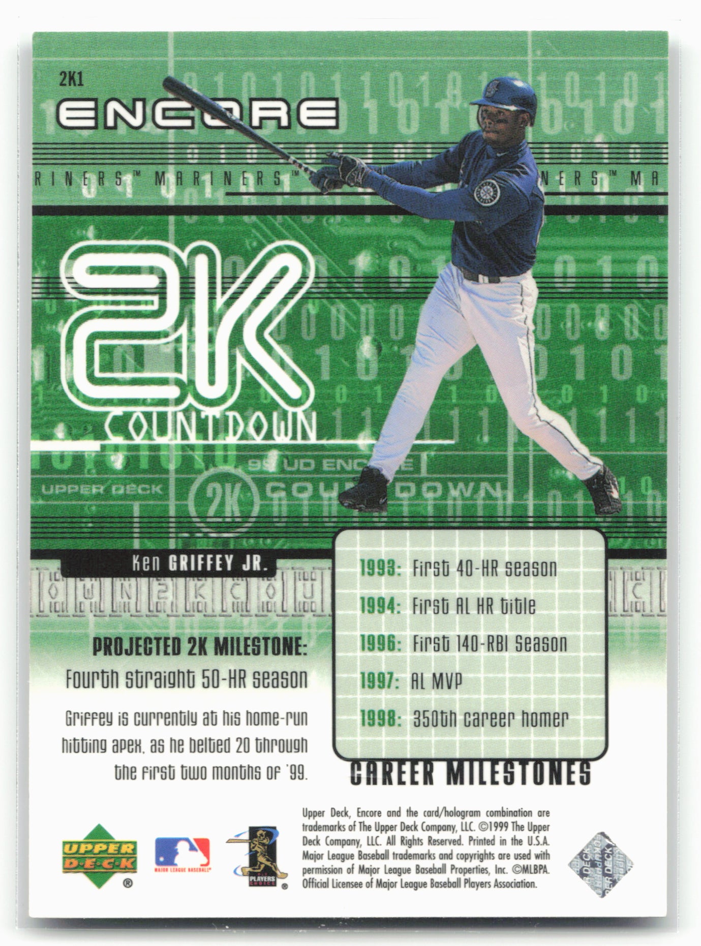 1999 Upper Deck Encore #2K1 Ken Griffey Jr. 2K Countdown