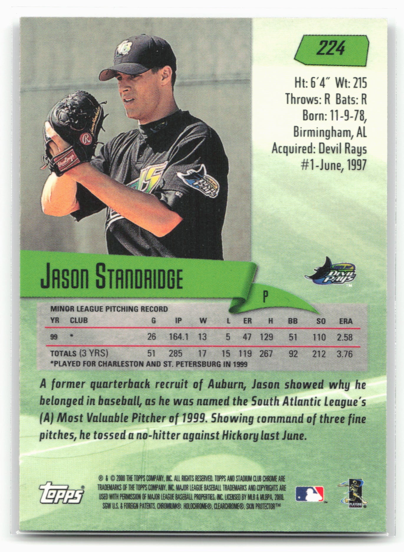 2000 Stadium Club Chrome #224 Jason Standridge