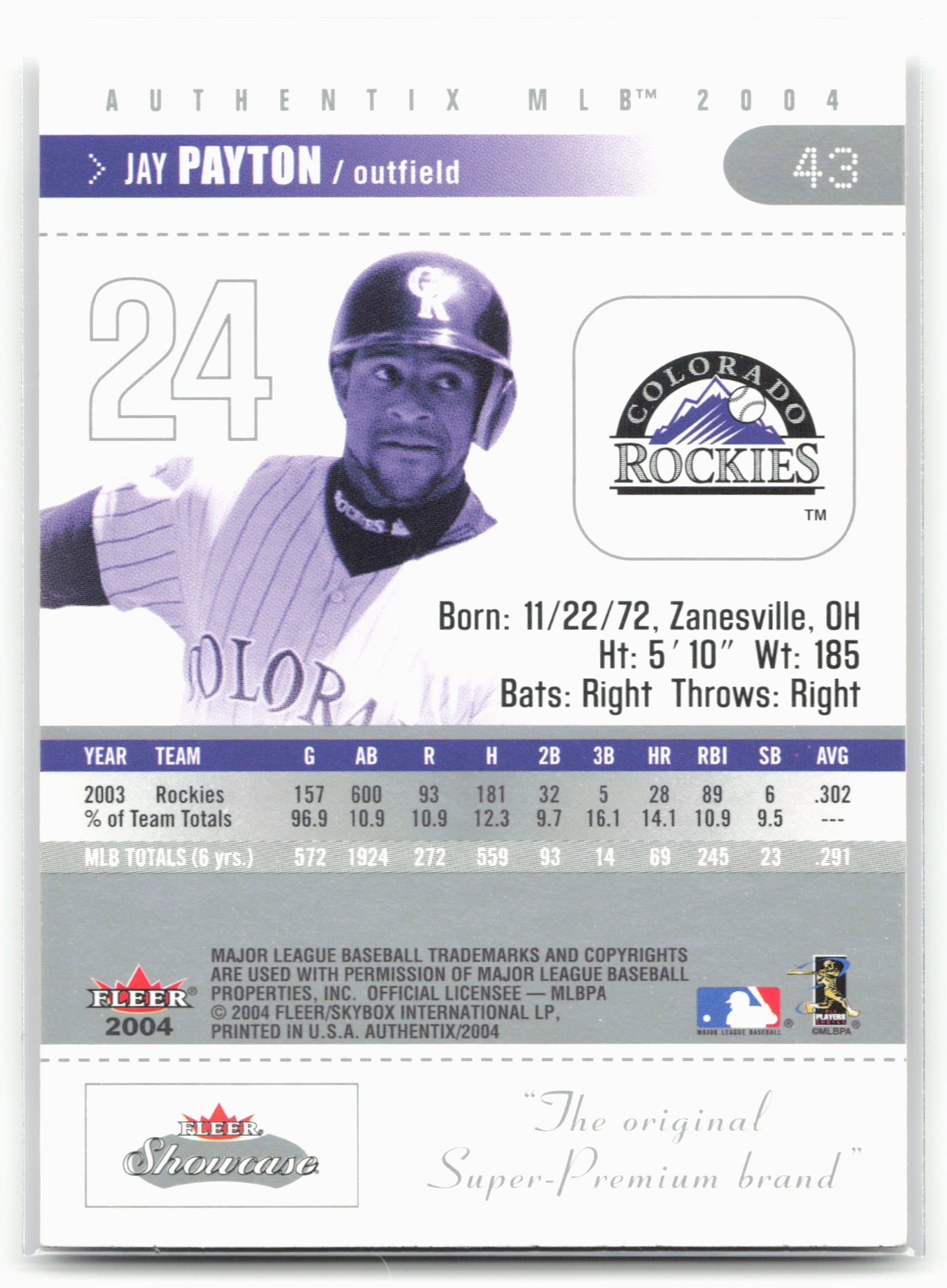 2004 Fleer Authentix #43 Jay Payton