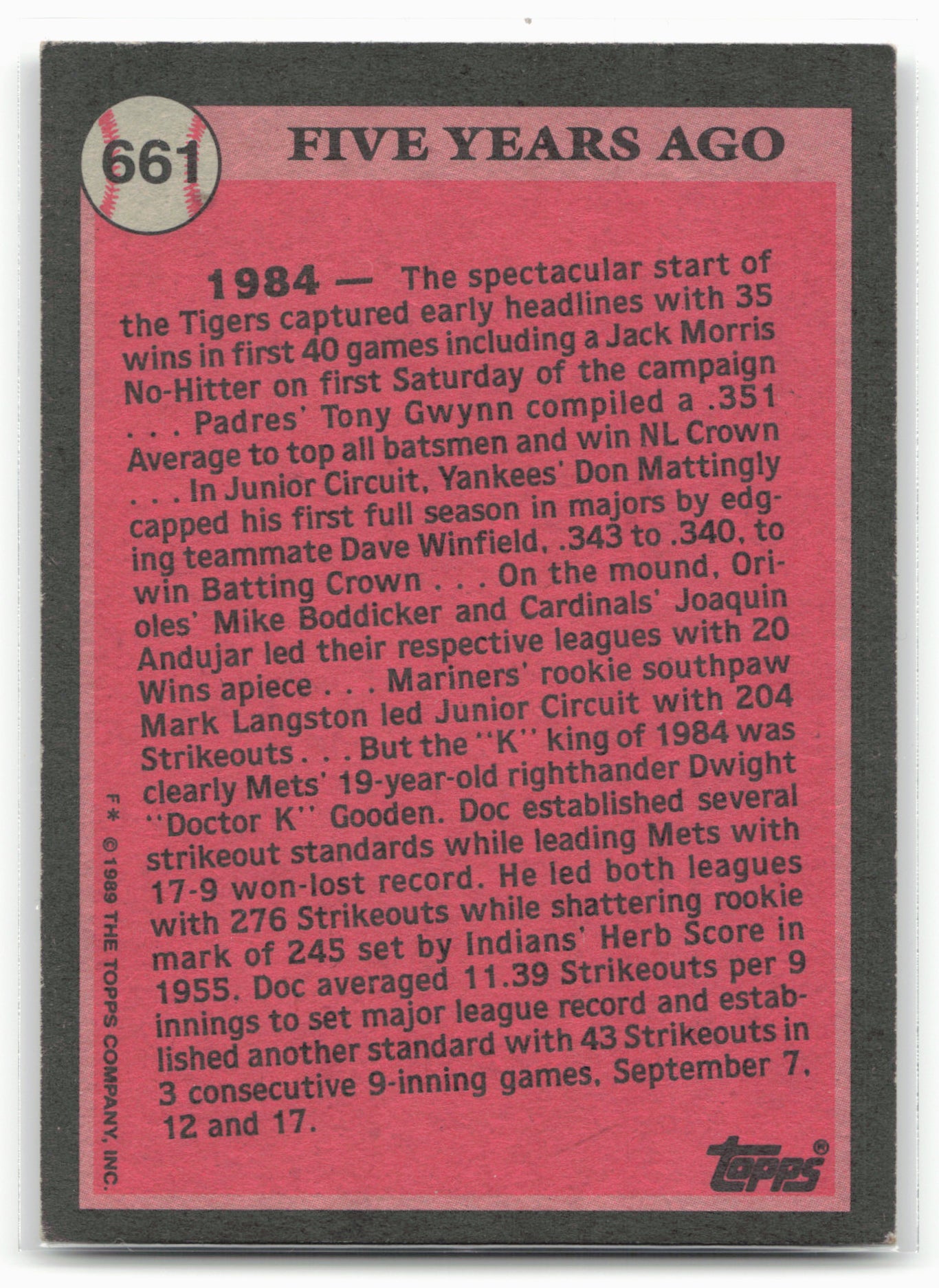 1989 Topps #661 Dwight Gooden
