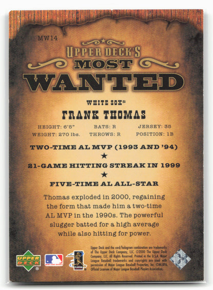 2001 Upper Deck #MW14 Frank Thomas Upper Deck's Most Wanted