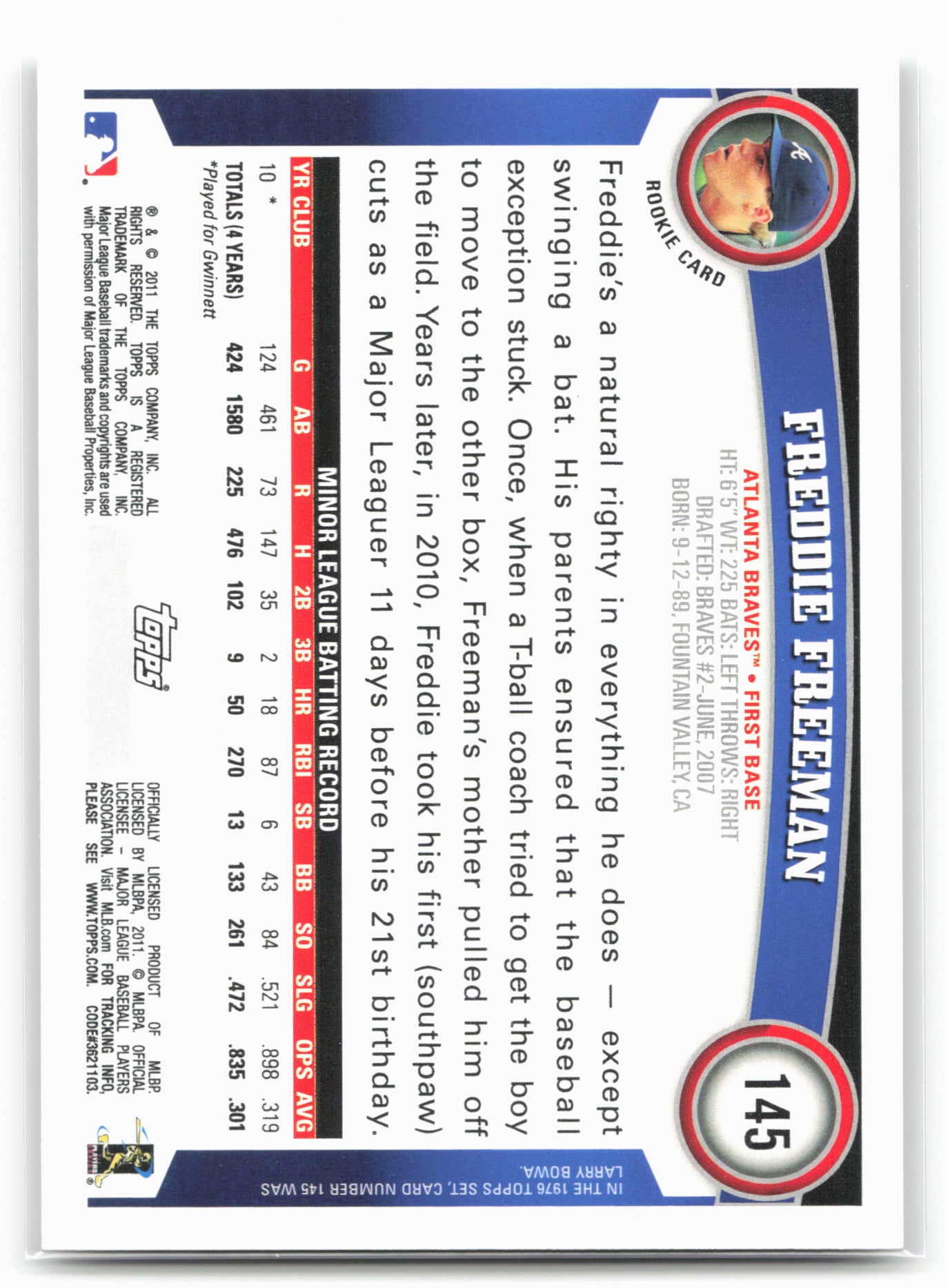 2011 Topps #145 Freddie Freeman
