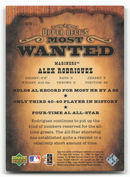 2001 Upper Deck #MW11 Alex Rodriguez Upper Deck's Most Wanted