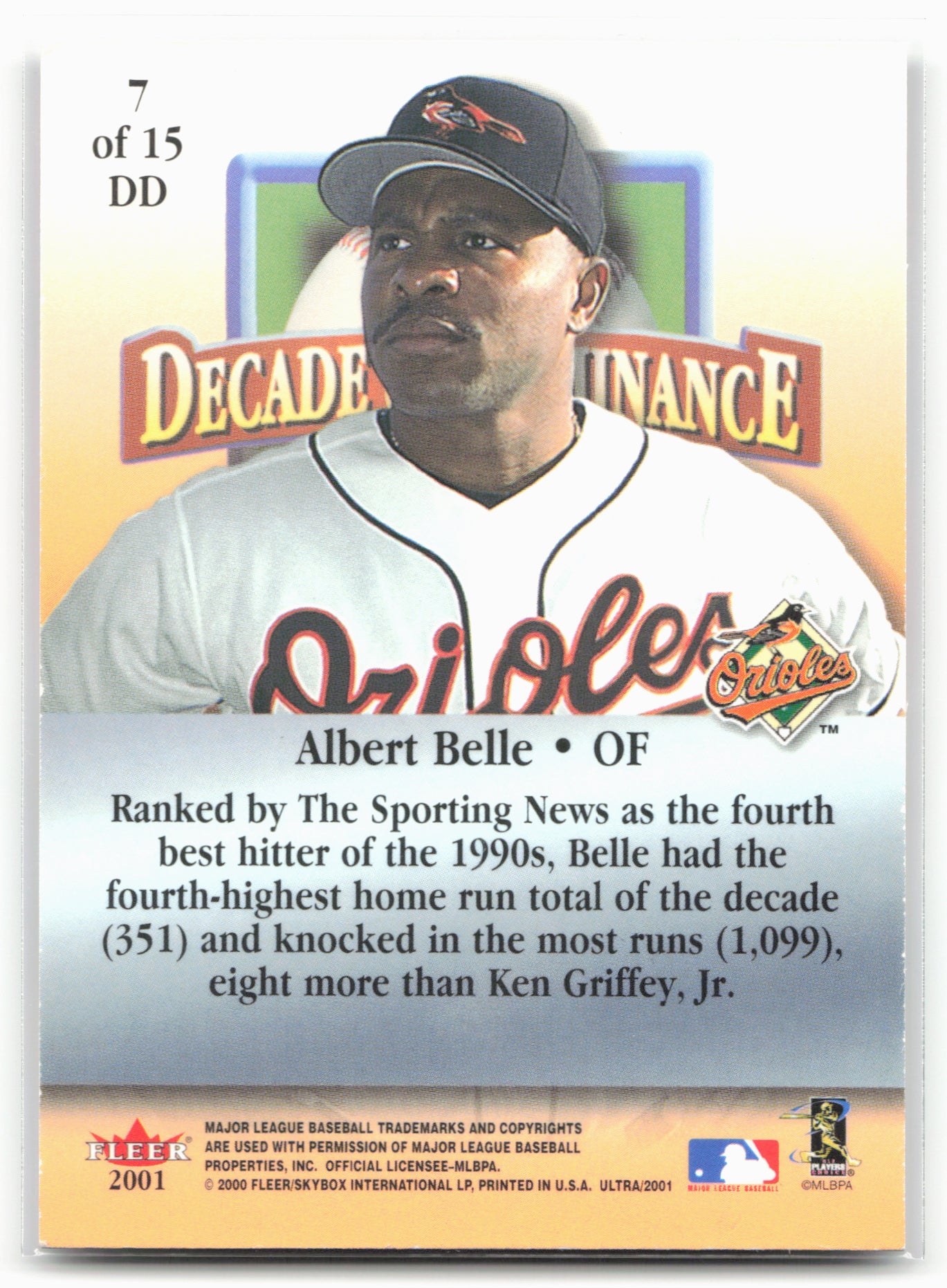 2001 Ultra #7DD Albert Belle Decade of Dominance