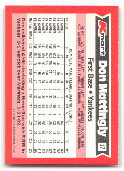 1990 Topps Kmart Super Stars #17 Don Mattingly