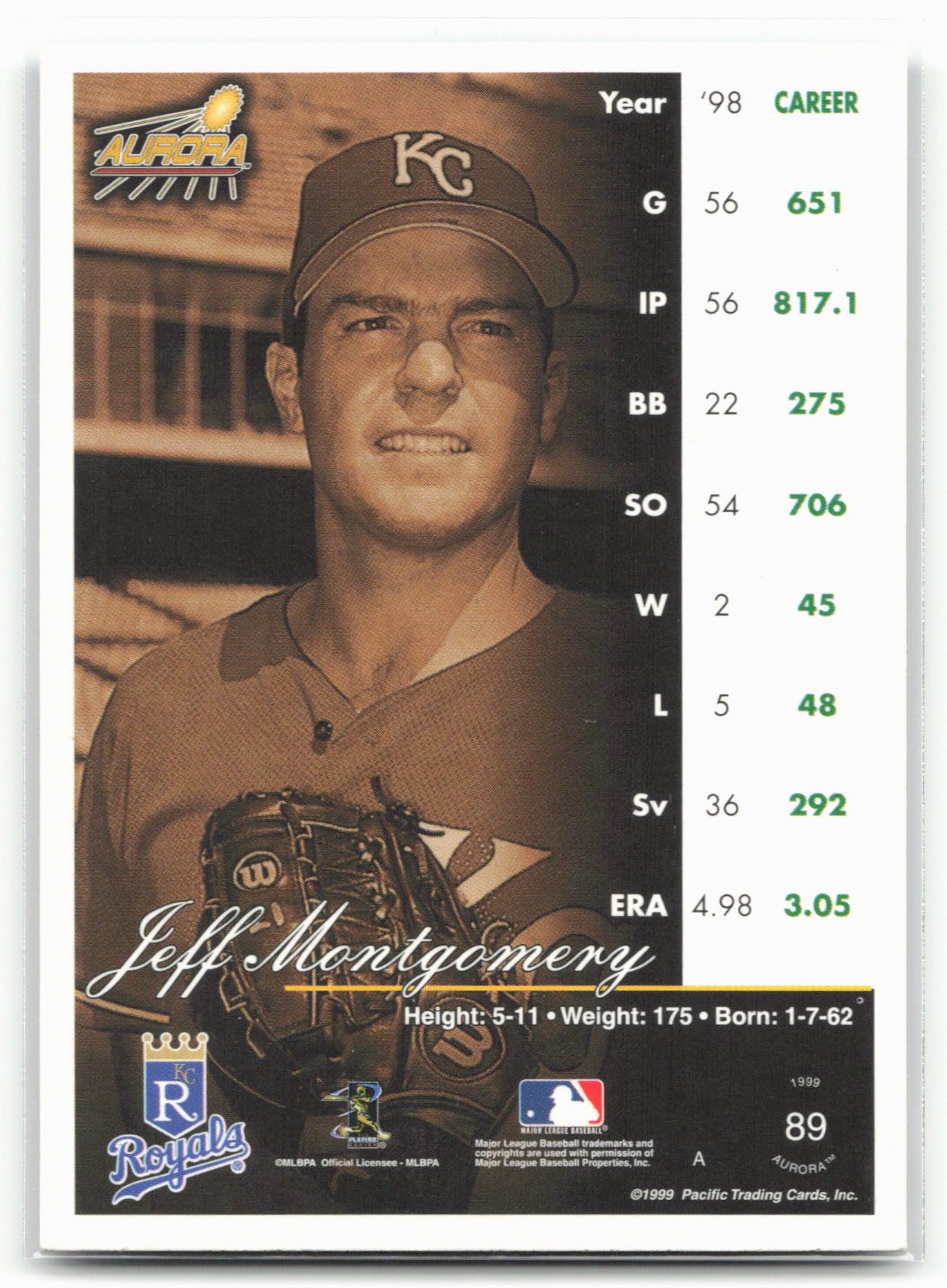 1999 Pacific Aurora #89 Jeff Montgomery