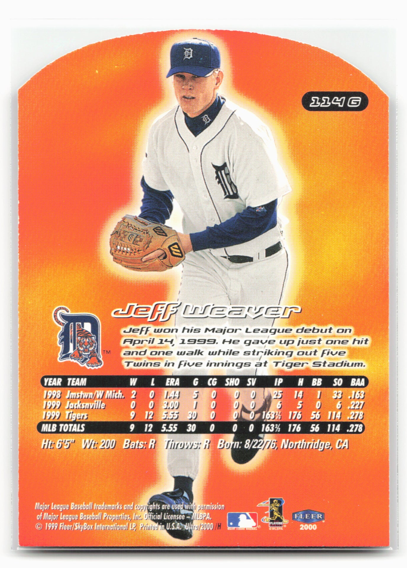 2000 Ultra #114G Jeff Weaver Gold Medallion