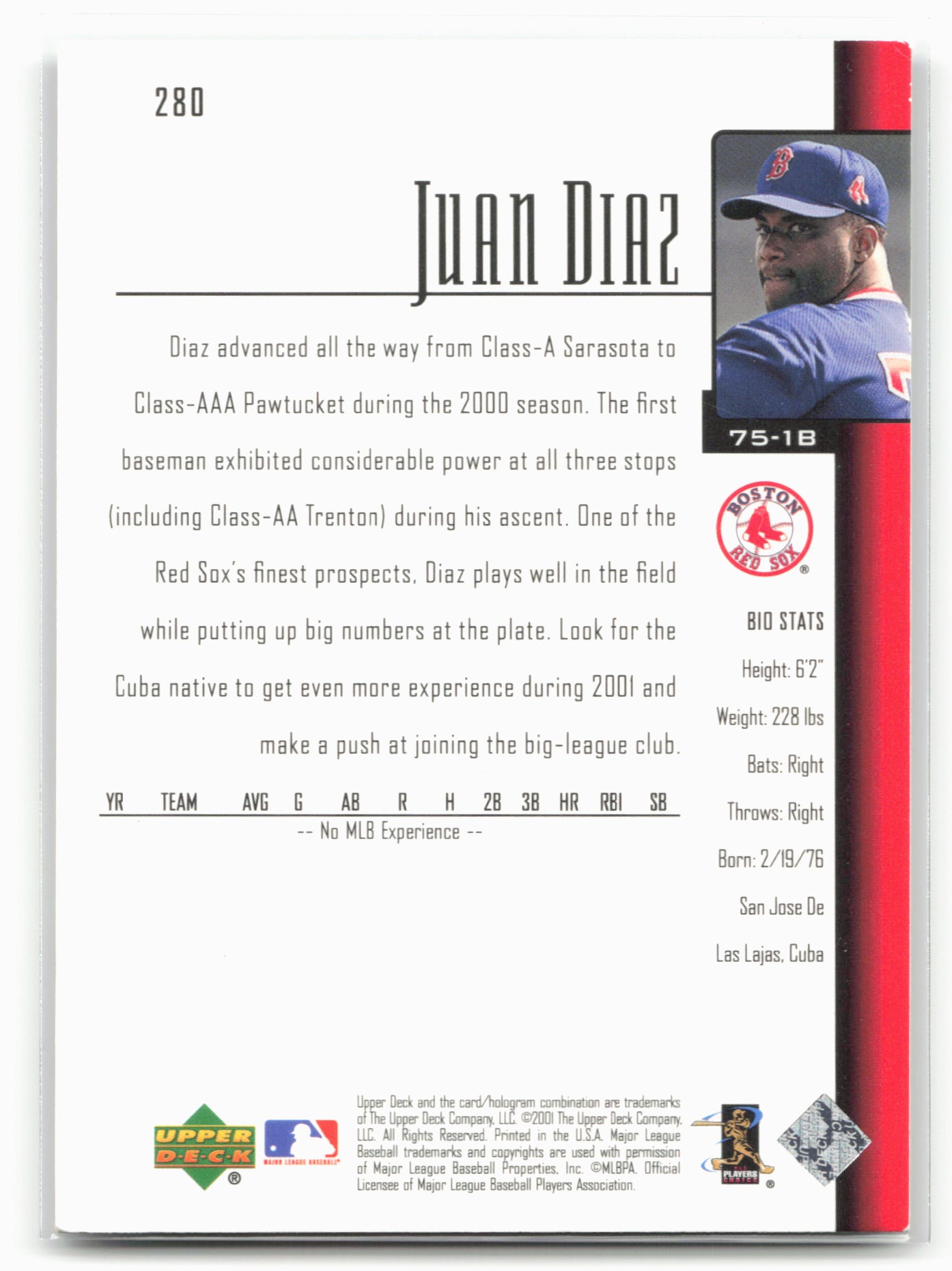 2001 Upper Deck #280 Juan Diaz