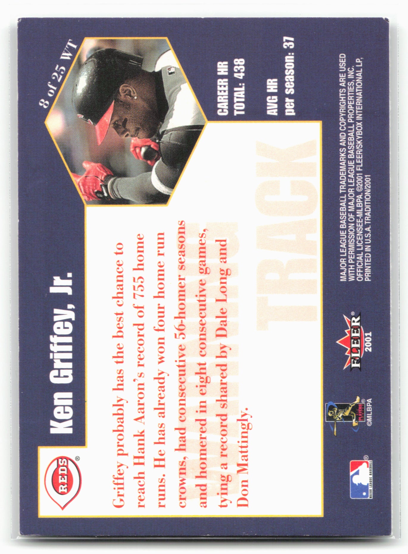 2001 Fleer Tradition #8 WT Ken Griffey, Jr. Warning Track