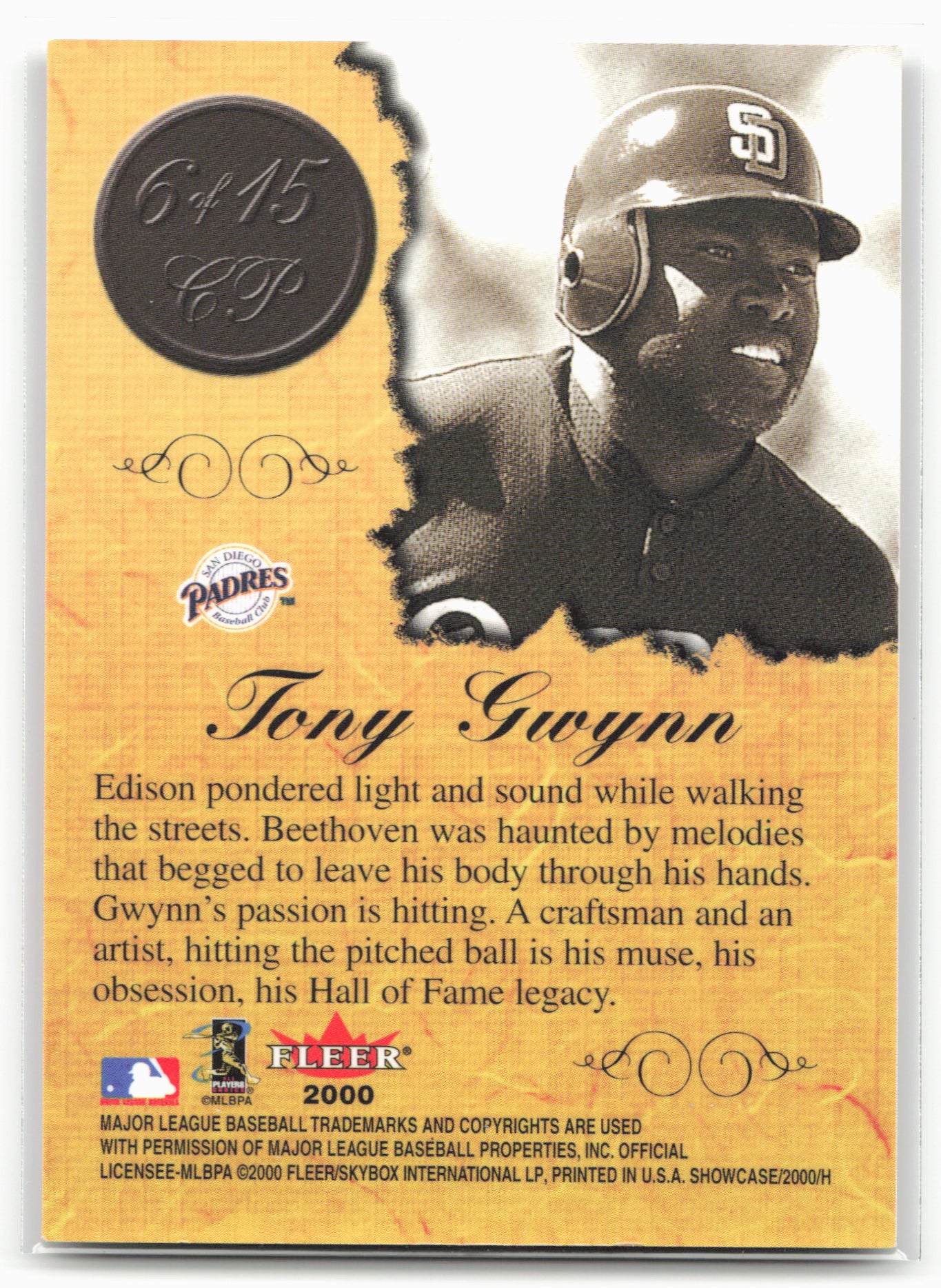 2000 Fleer Showcase #6CP Tony Gwynn Consummate Prose