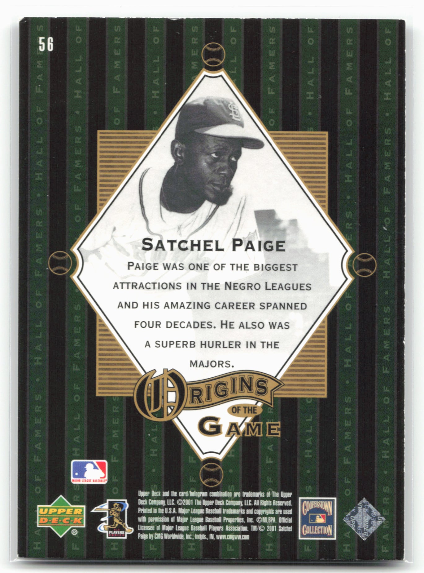 2001 Upper Deck Hall of Famers #56 Satchel Paige 21941