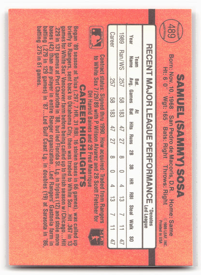 1990 Donruss #489b Sammy Sosa
