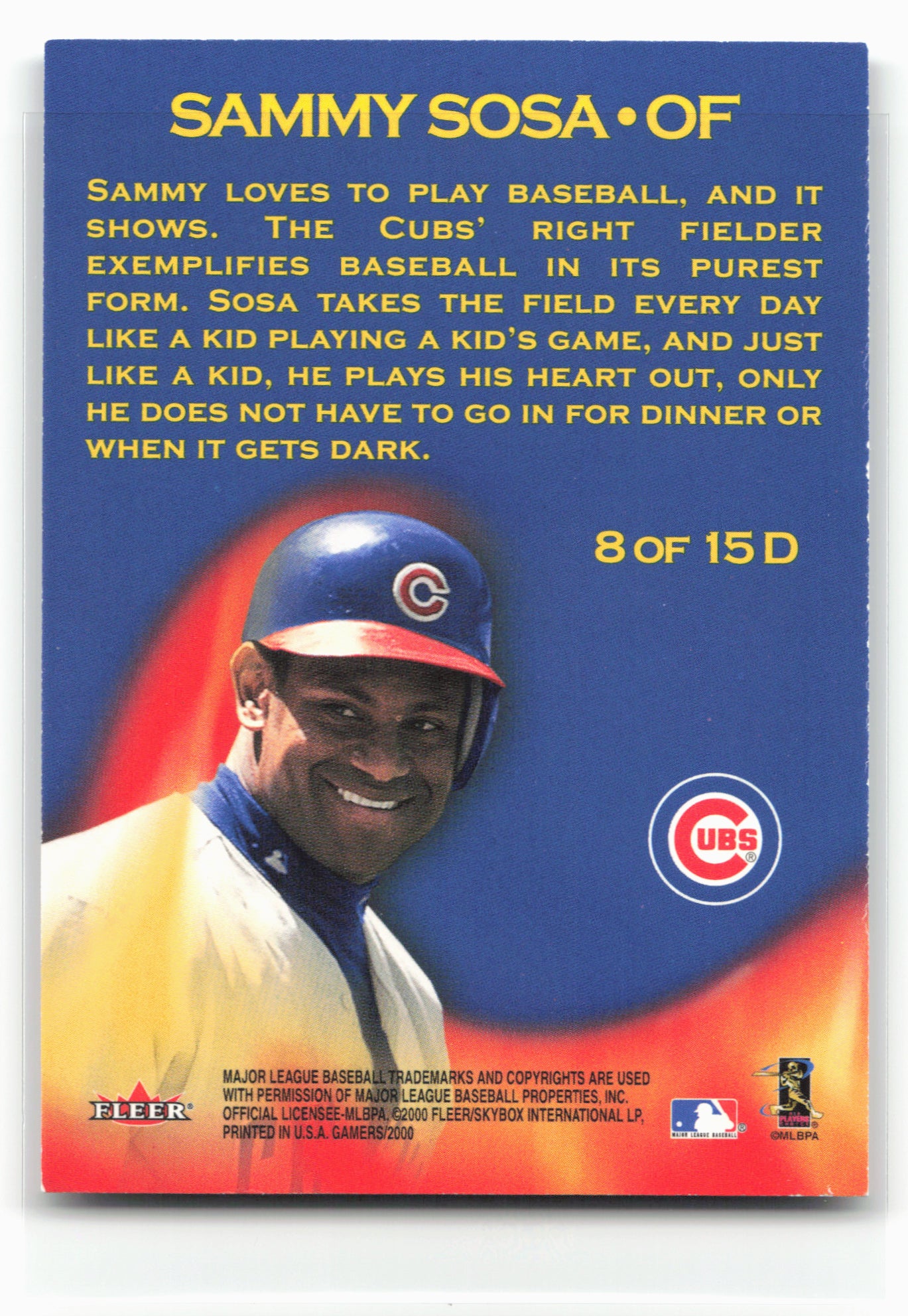 2000 Fleer Gamers #8D Sammy Sosa Determined