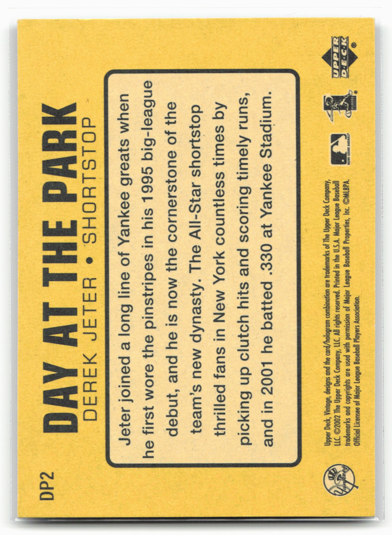 2002 Upper Deck Vintage #DP2 Derek Jeter Day At The Park