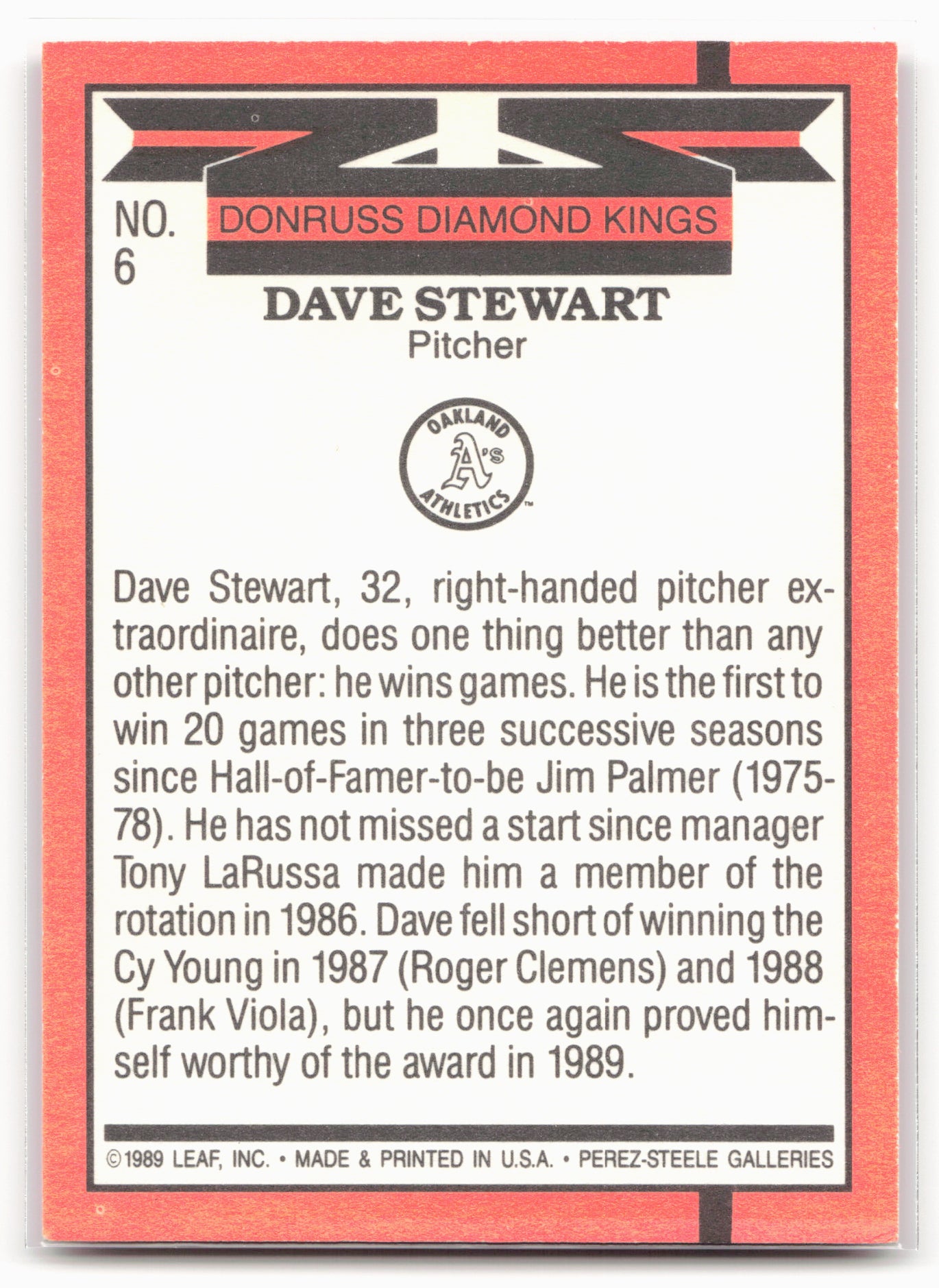 1990 Donruss #6 Dave Stewart